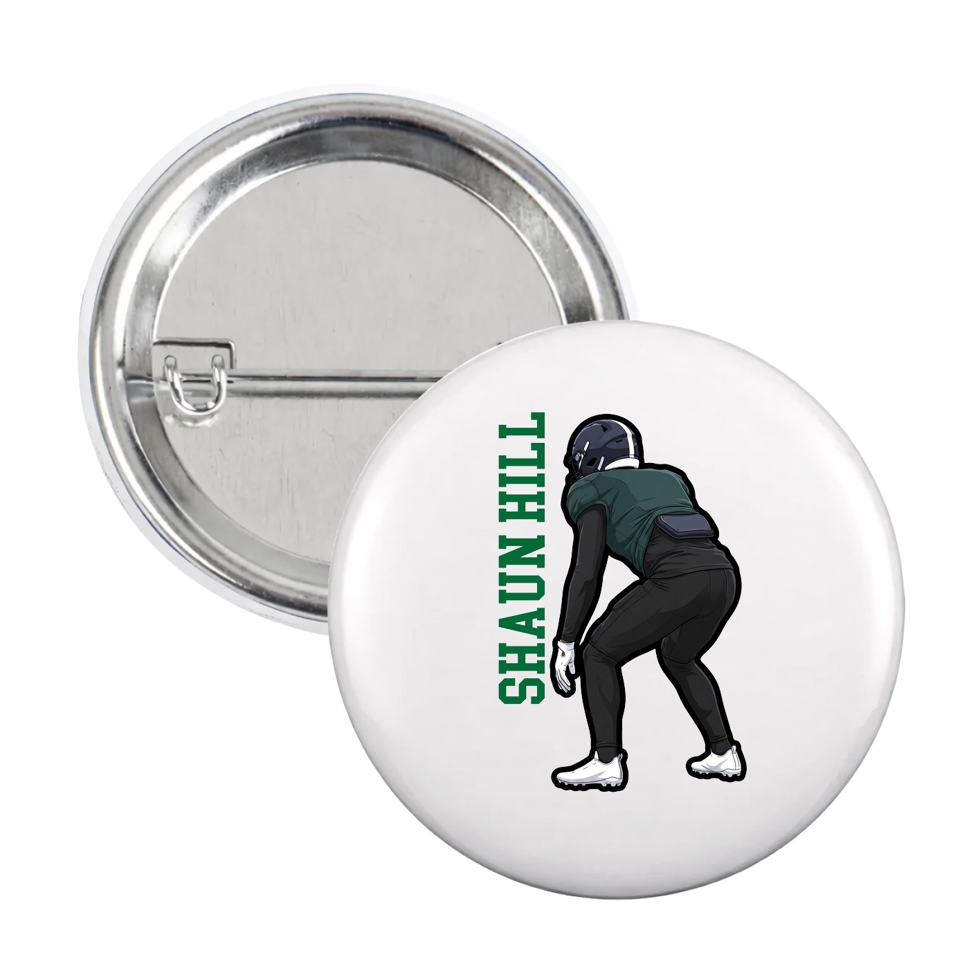 Game Day Button — Name Vertical in White