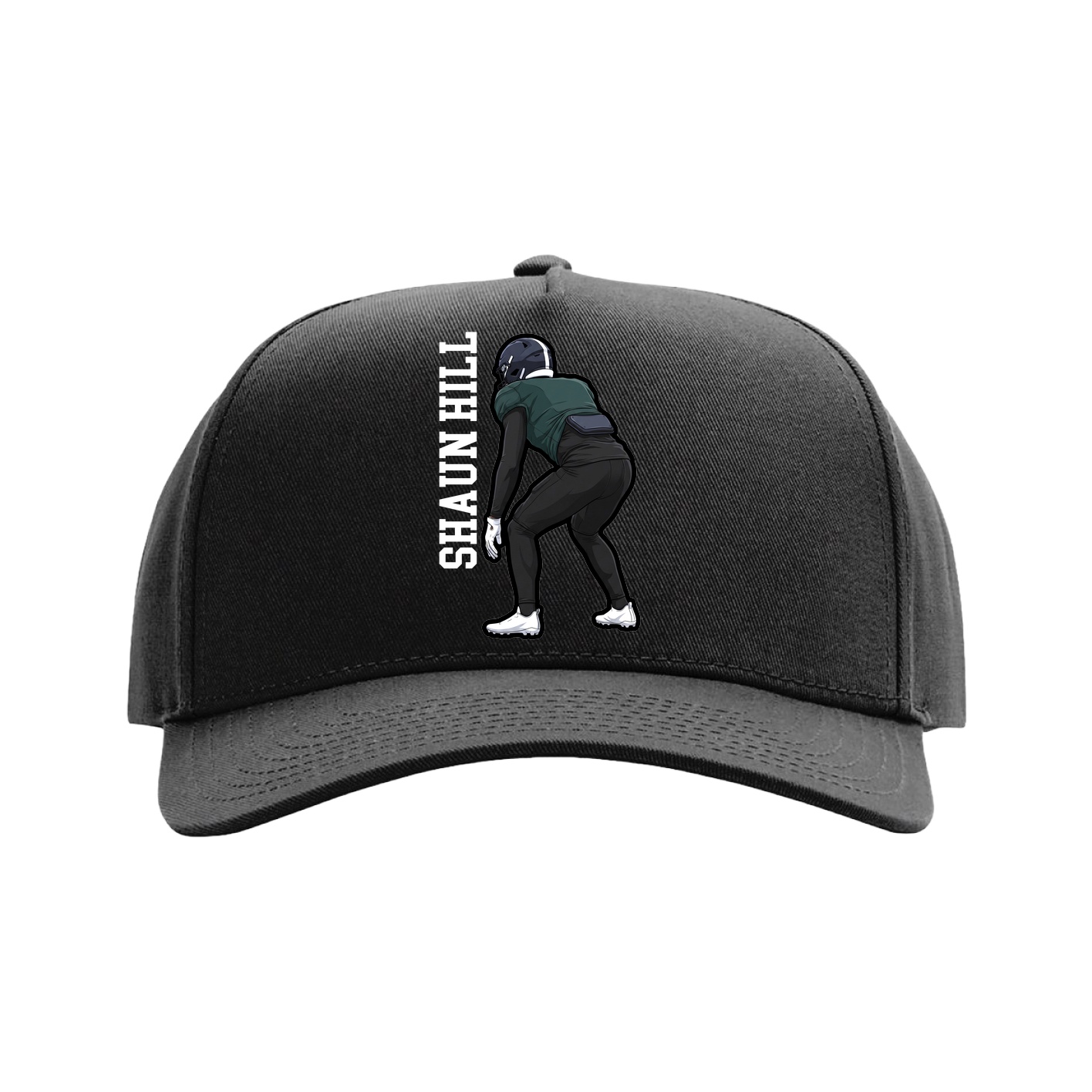 Full Fabric Five-Panel Champ Cap — Name Vertical in Black