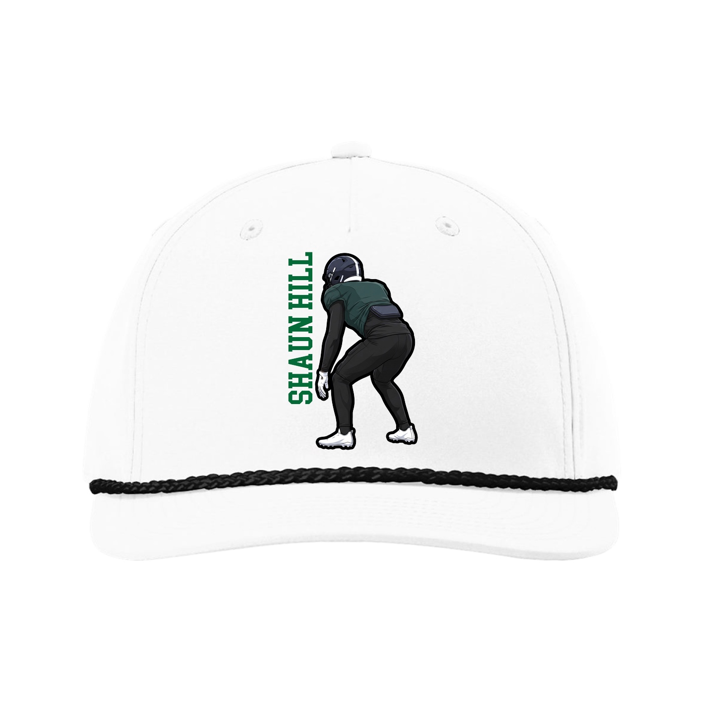 Five-Panel Classic Rope Cap — Name Vertical in White