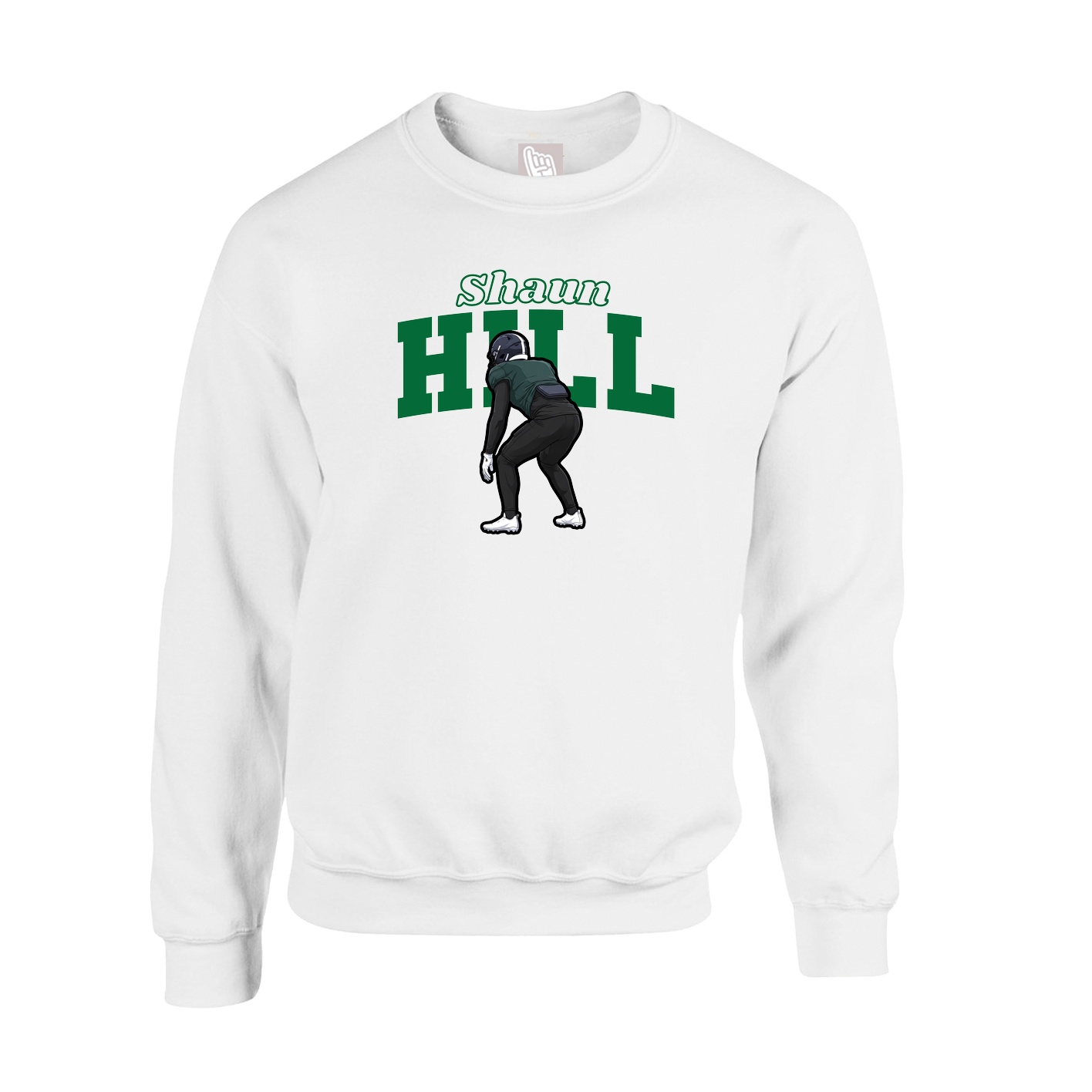 Fleece Crew — Name Arch in White