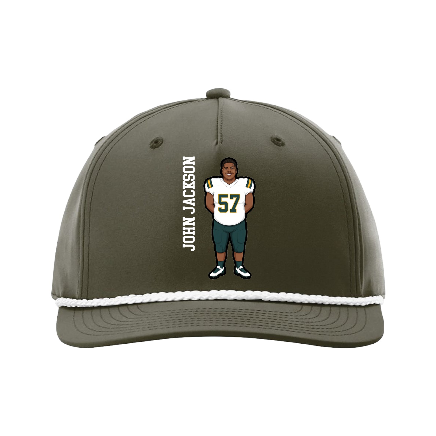 Five-Panel Classic Rope Cap — Name Vertical in Green