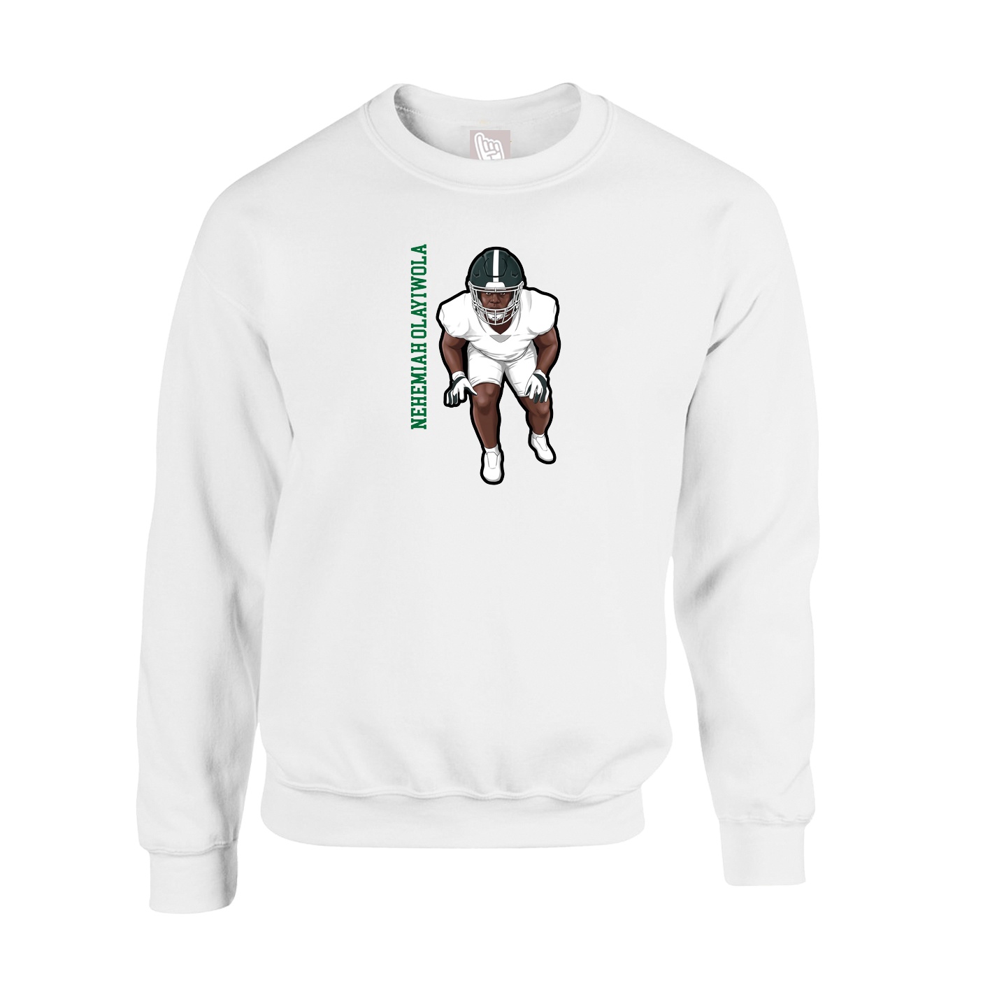 Fleece Crew — Name Vertical in White