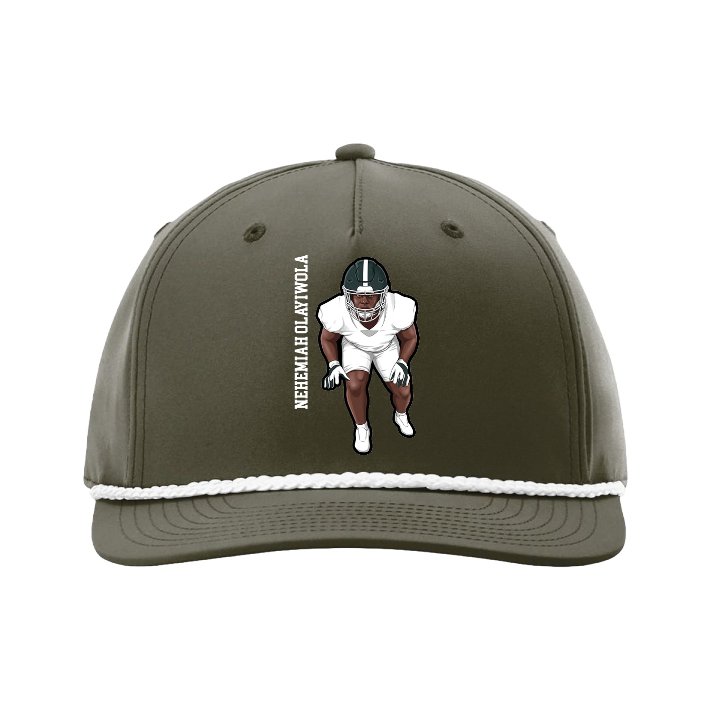 Five-Panel Classic Rope Cap — Name Vertical in Green
