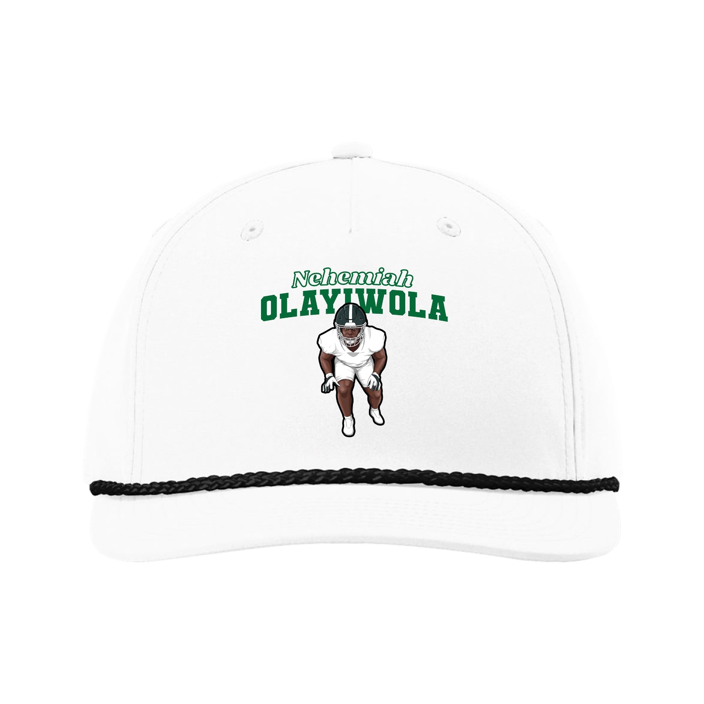Five-Panel Classic Rope Cap — Name Arch in White