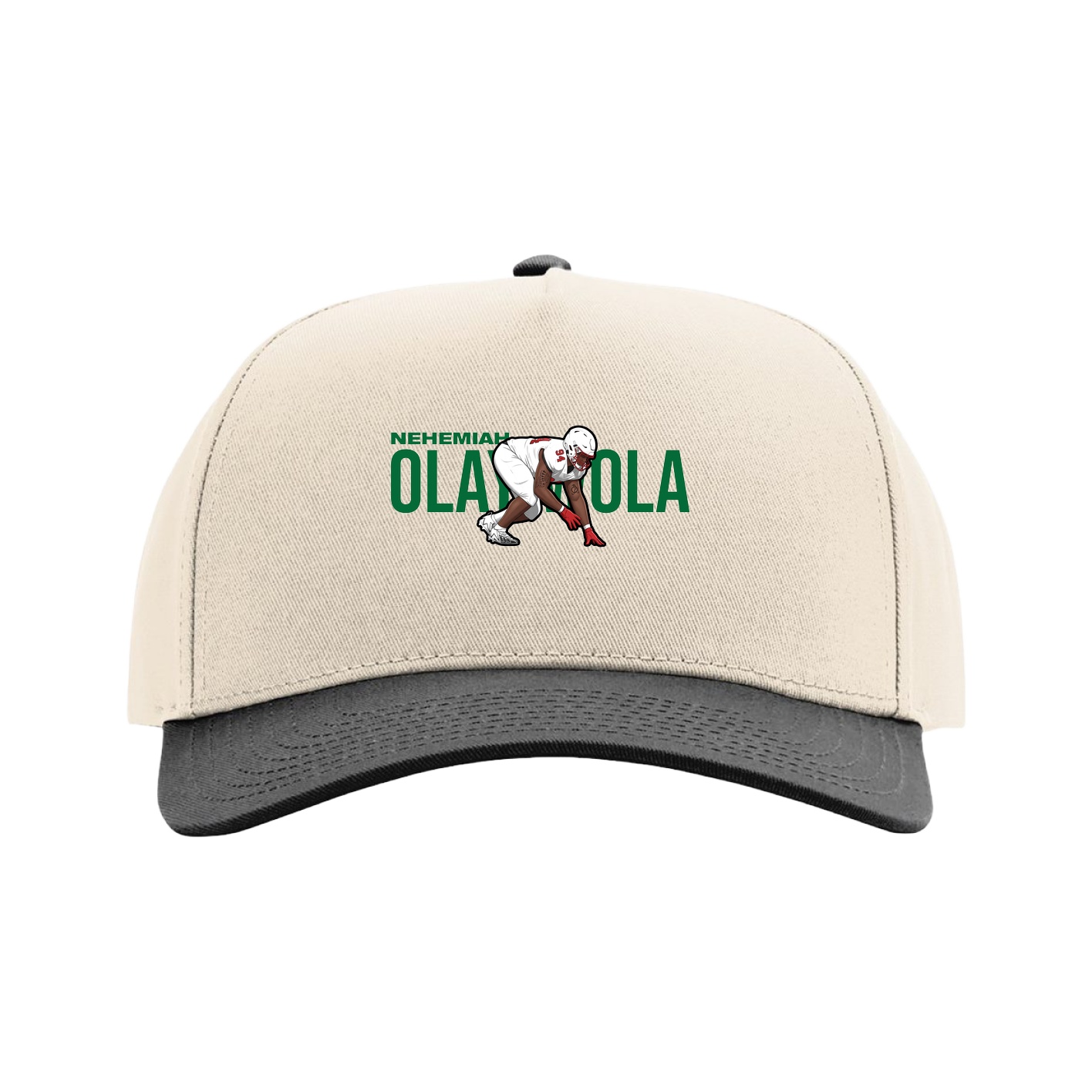 Full Fabric Five-Panel Champ Cap — Player Name in Cream/Black