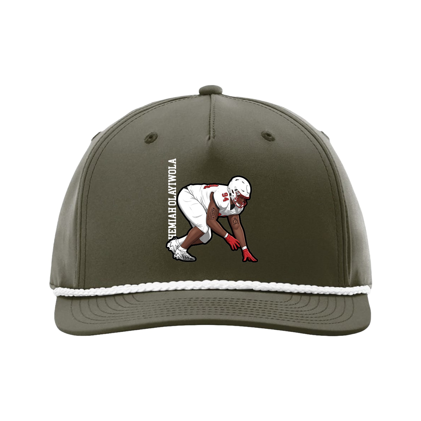 Five-Panel Classic Rope Cap — Name Vertical in Green