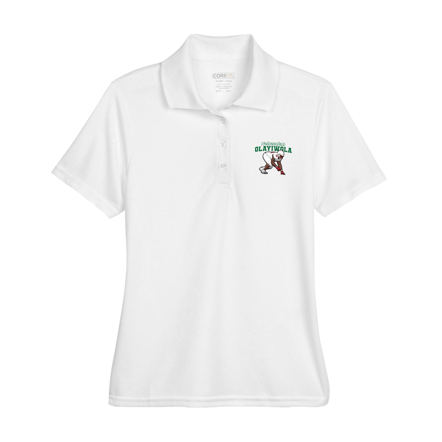 Womens Performance Polo — Name Arch in White