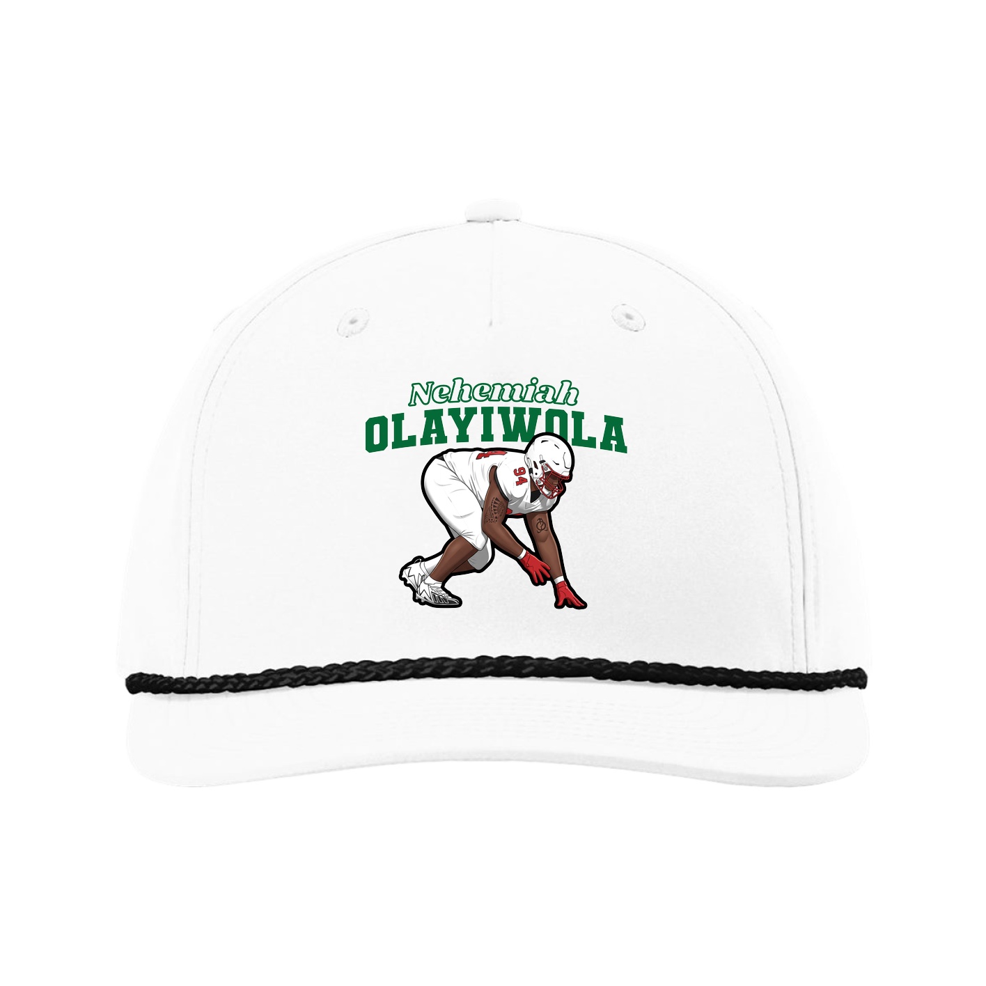 Five-Panel Classic Rope Cap — Name Arch in White