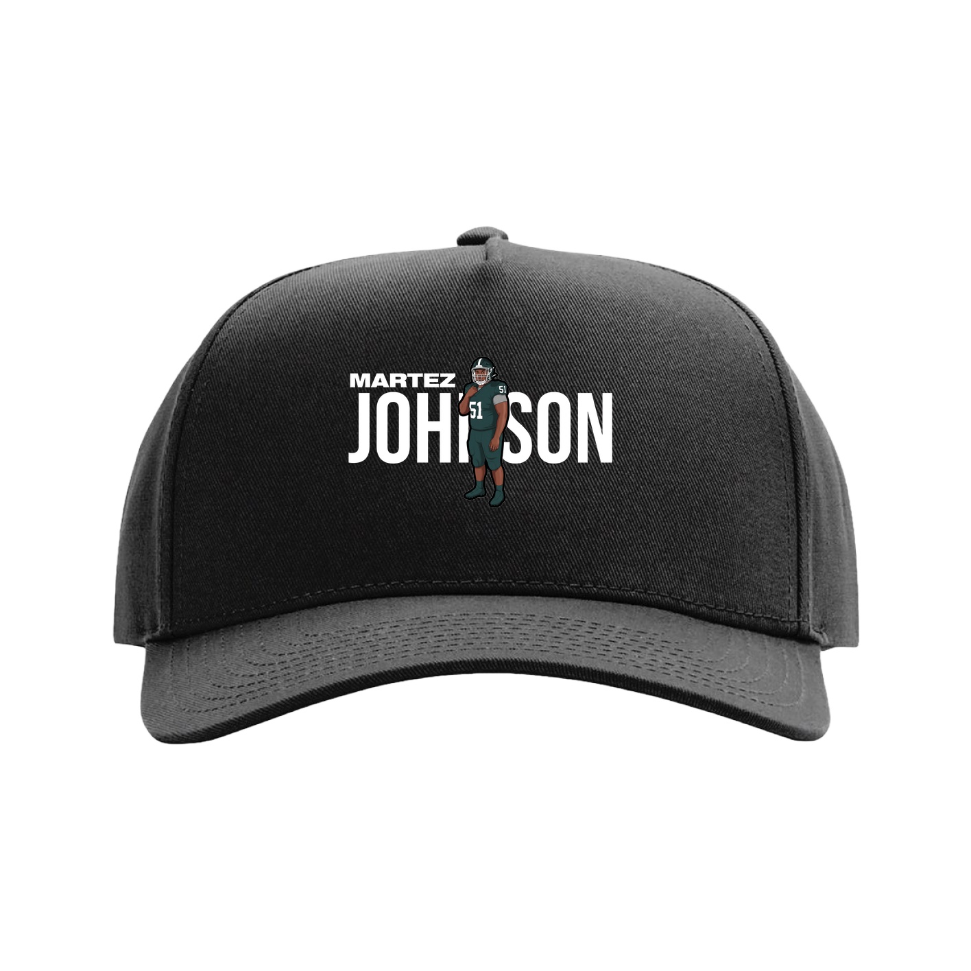 Full Fabric Five-Panel Champ Cap — Player Name in Black