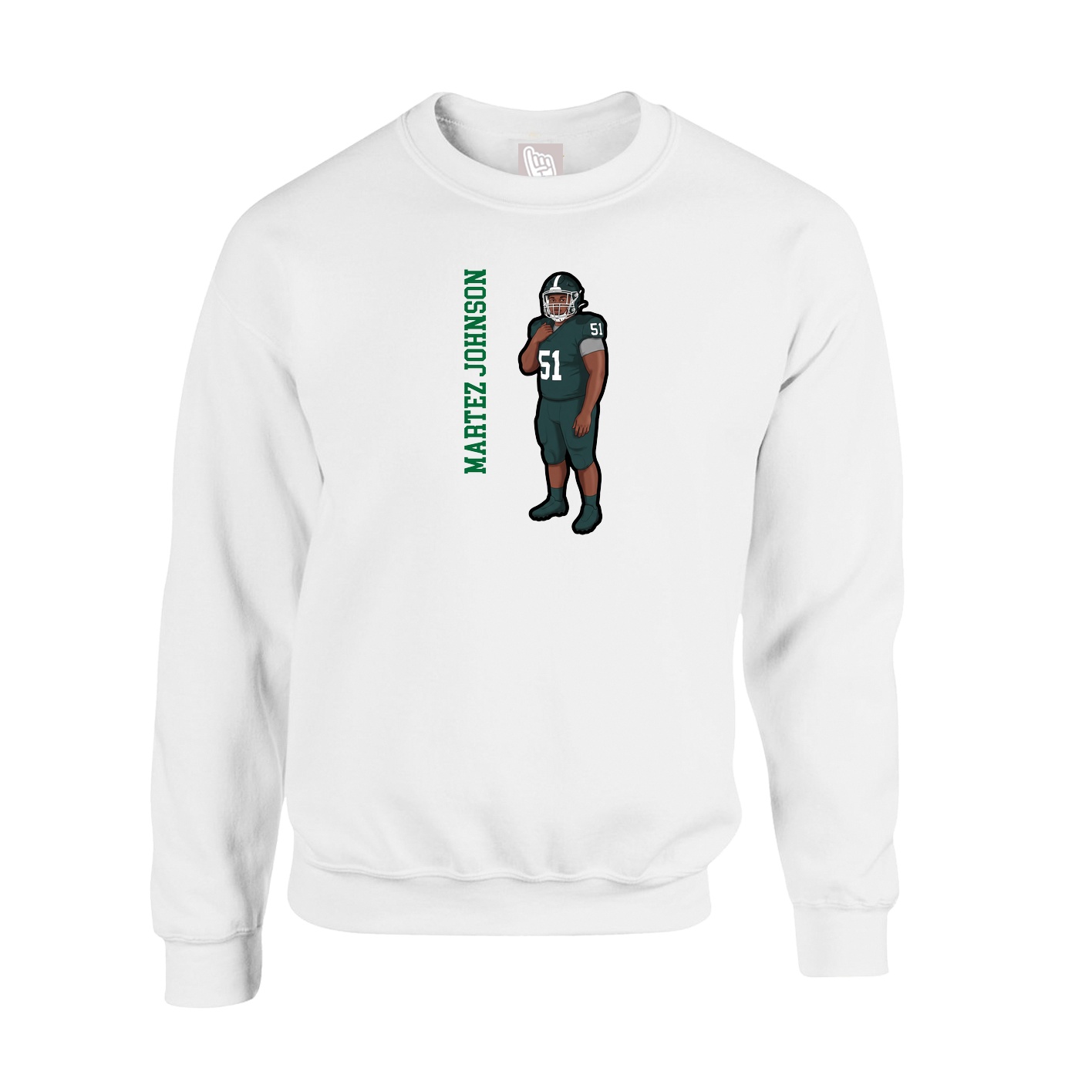 Fleece Crew — Name Vertical in White