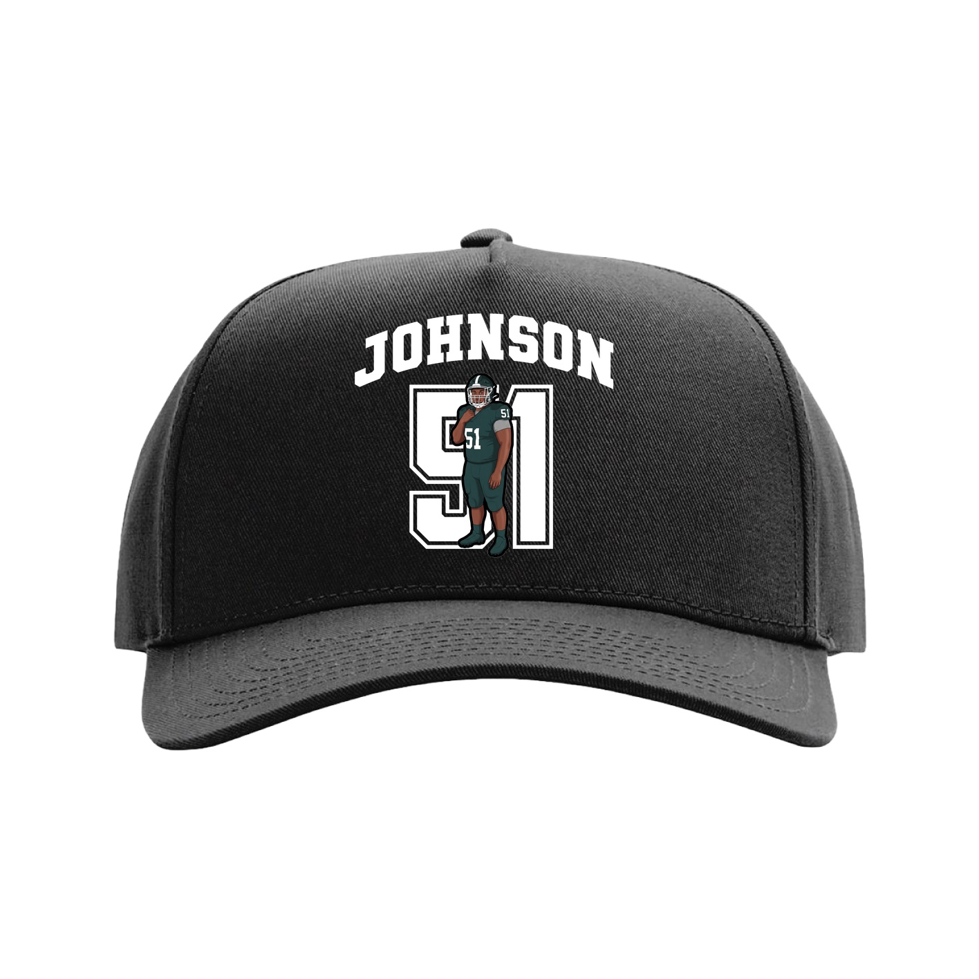 Full Fabric Five-Panel Champ Cap — Number in Black