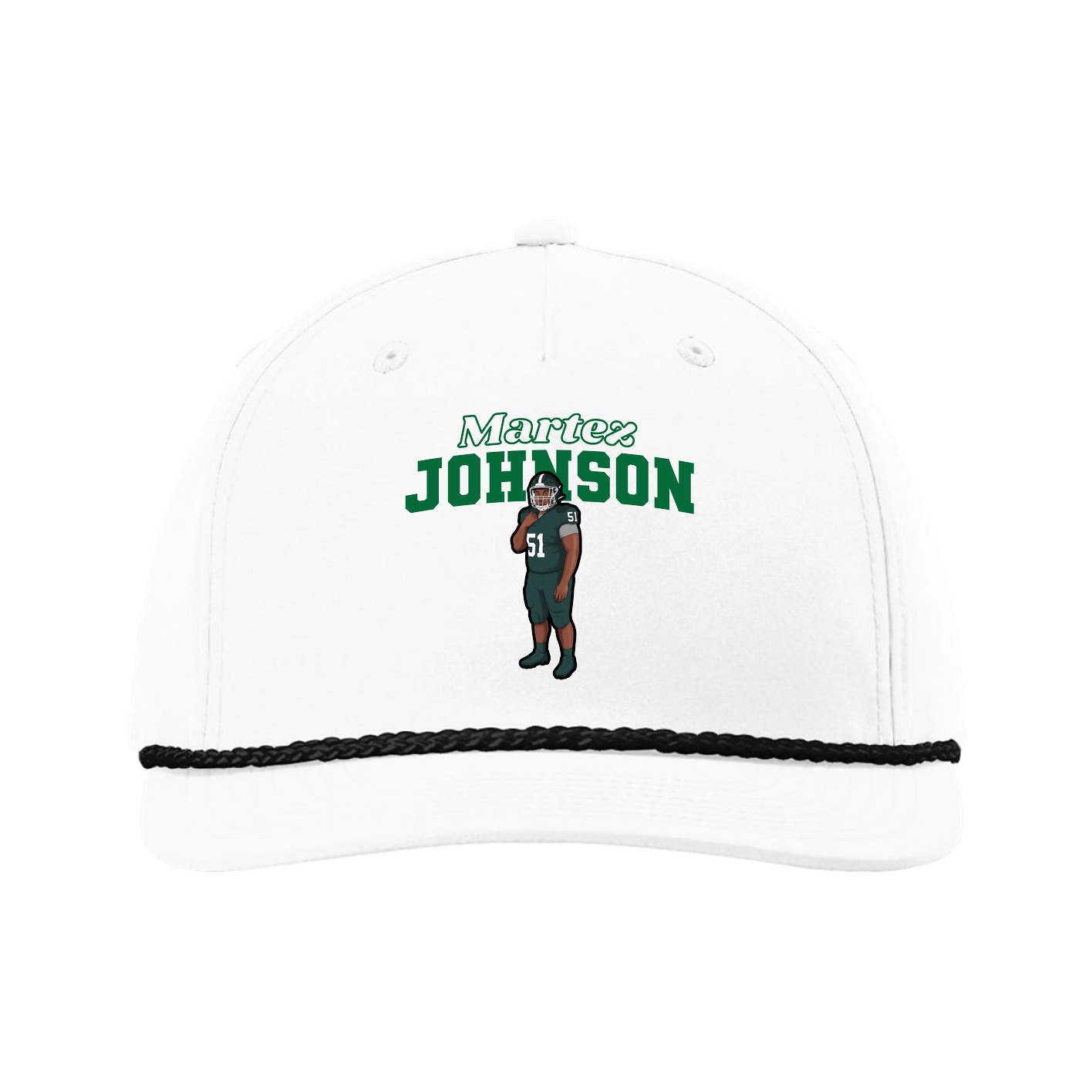 Five-Panel Classic Rope Cap — Name Arch in White
