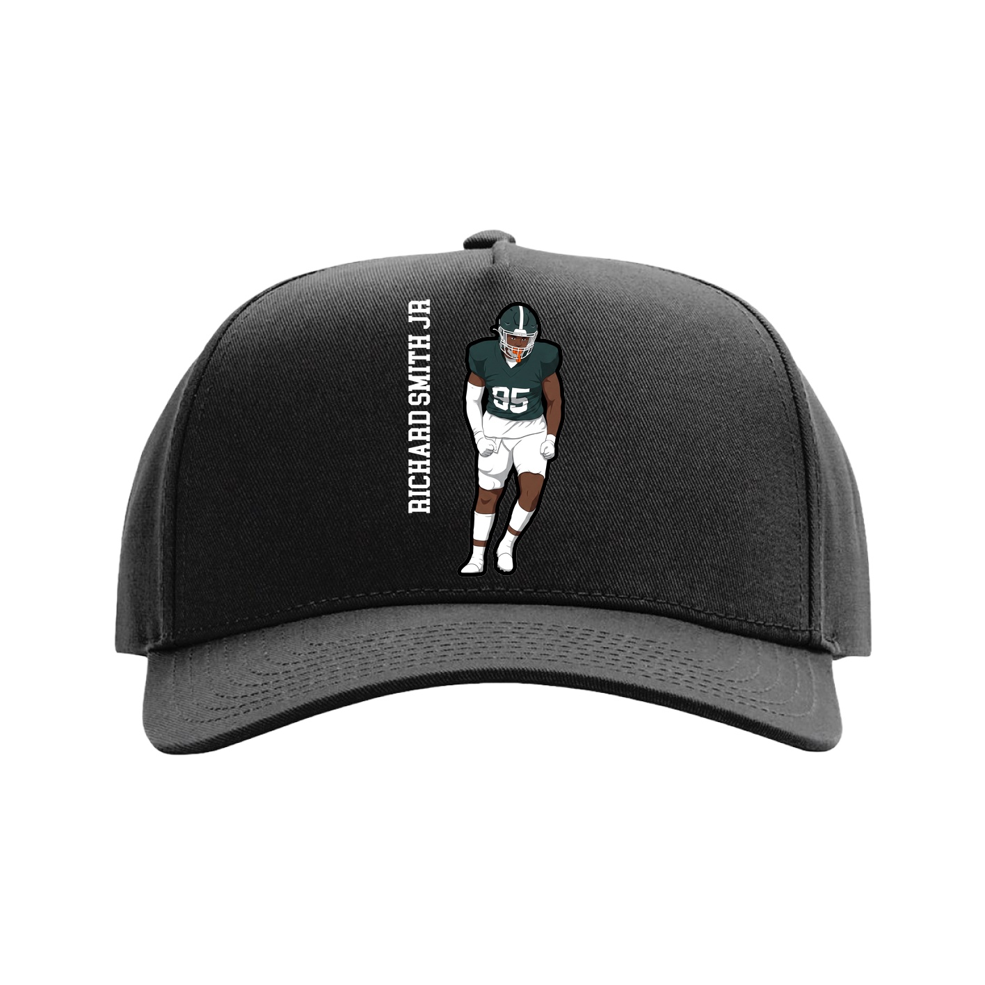 Full Fabric Five-Panel Champ Cap — Name Vertical in Black