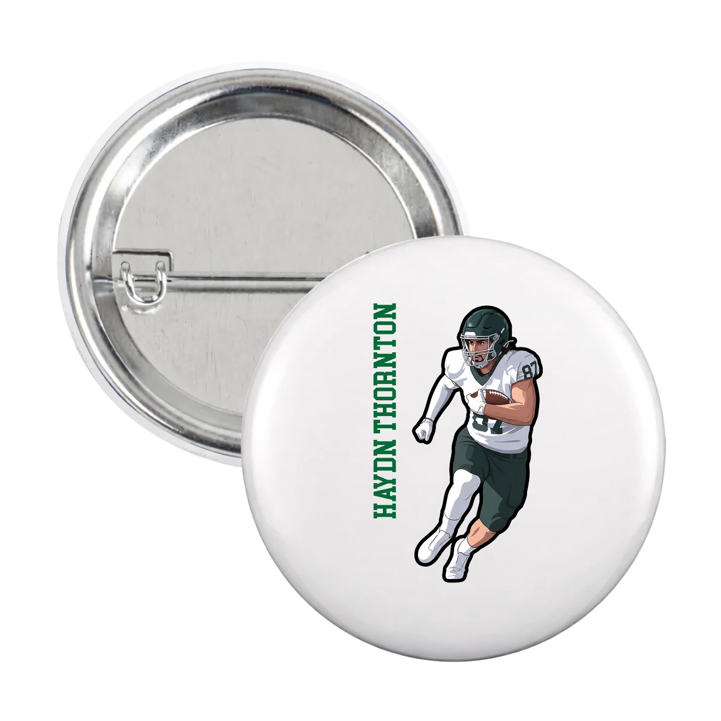 Game Day Button — Name Vertical in White