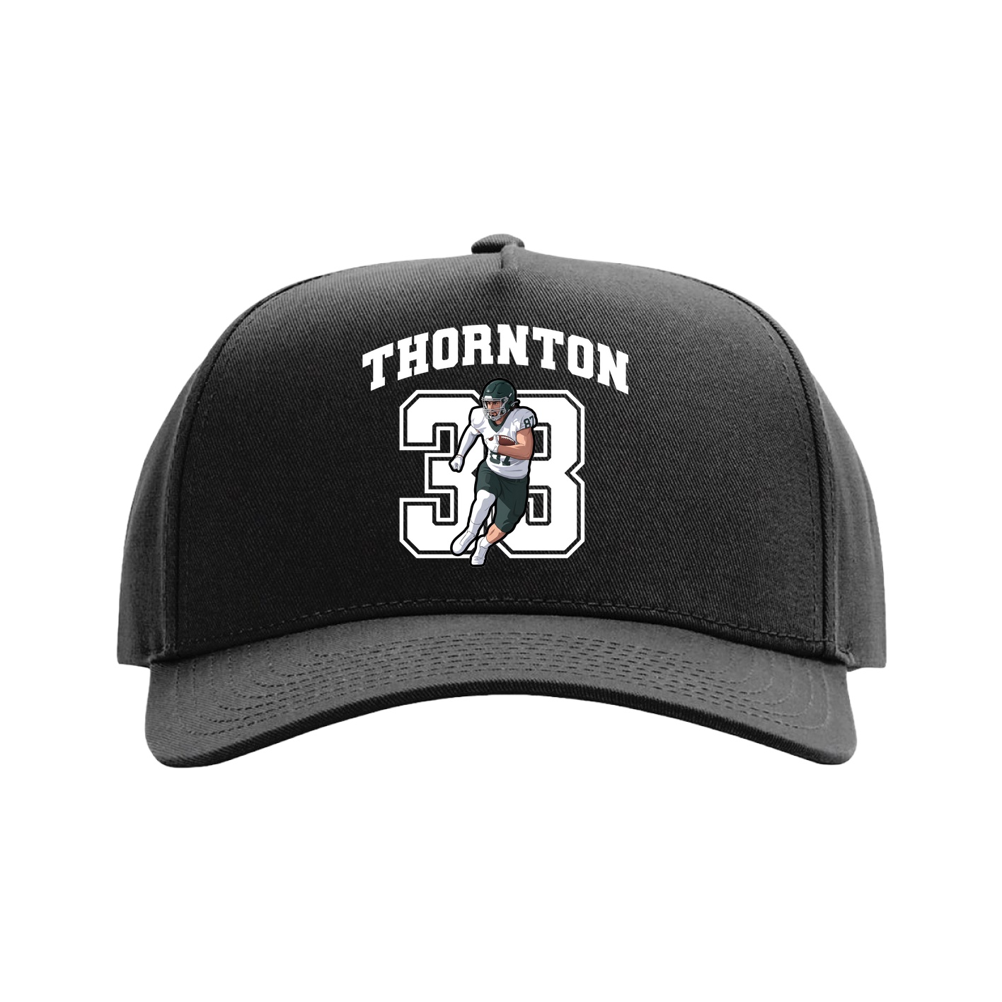 Full Fabric Five-Panel Champ Cap — Number in Black