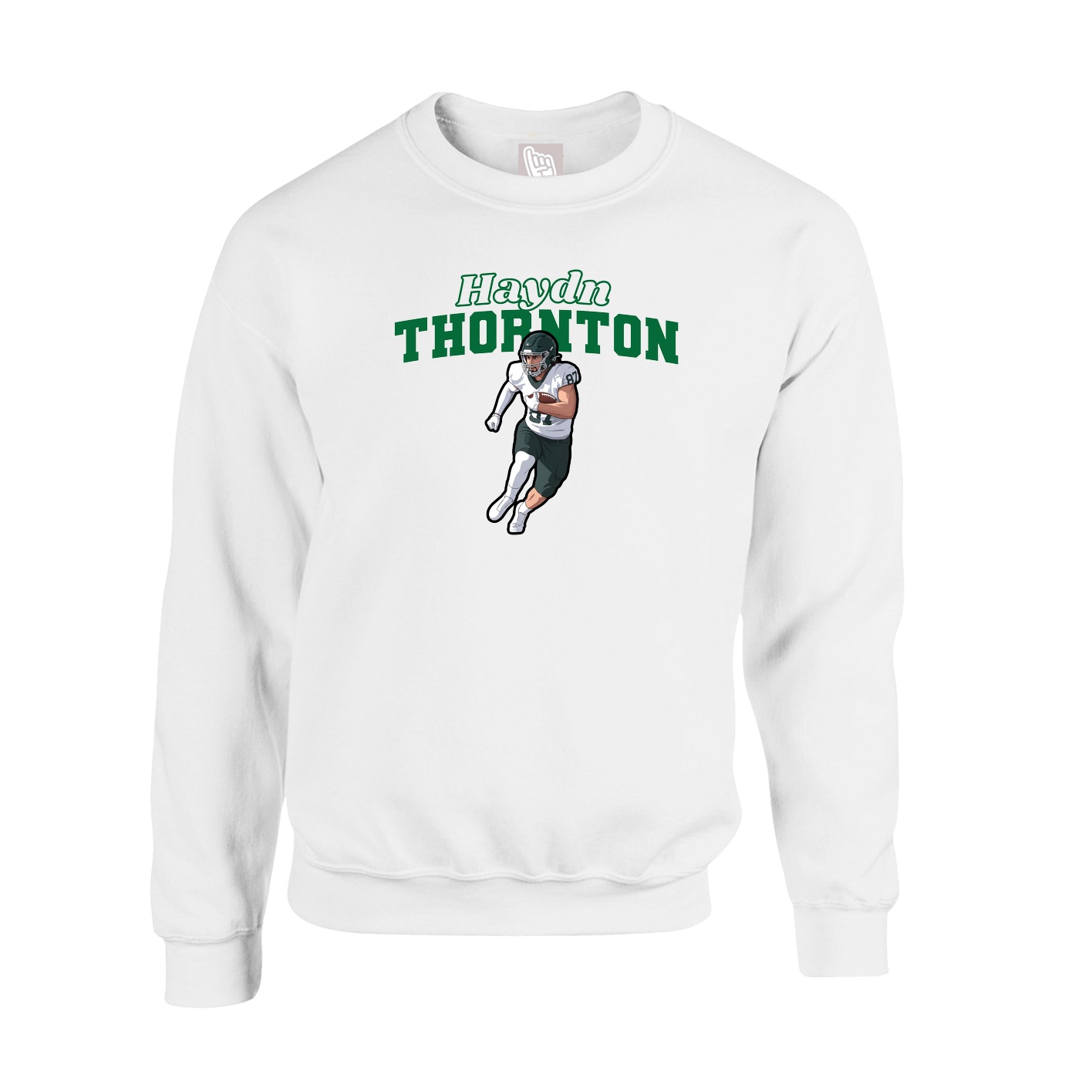 Fleece Crew — Name Arch in White