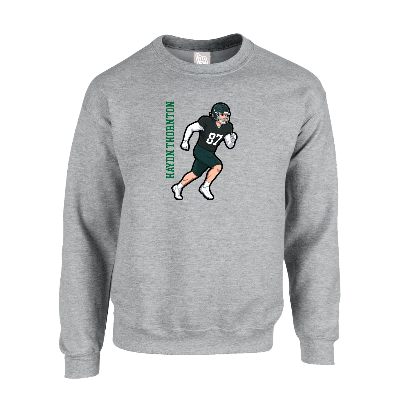 Fleece Crew — Name Vertical in Grey