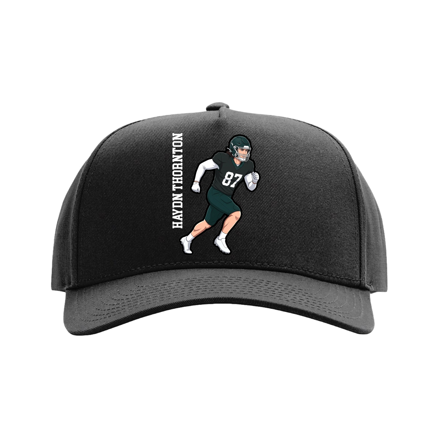 Full Fabric Five-Panel Champ Cap — Name Vertical in Black