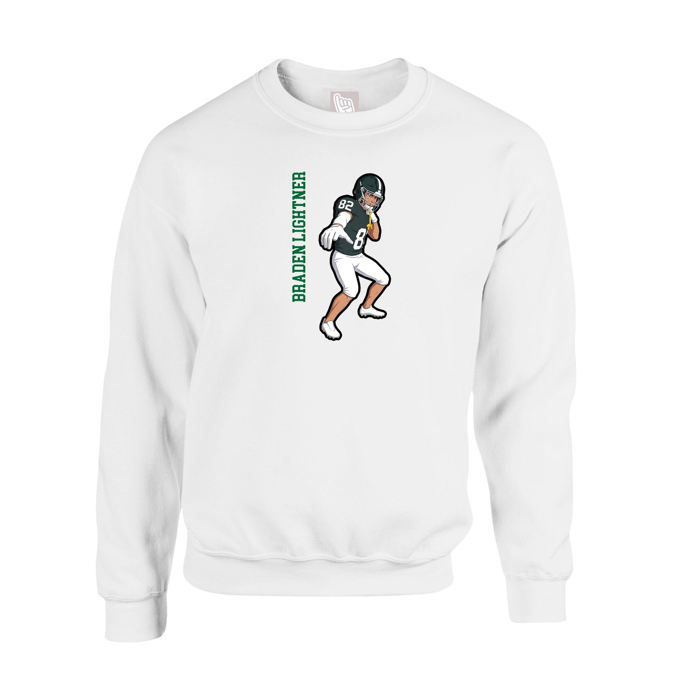 Fleece Crew — Name Vertical in White