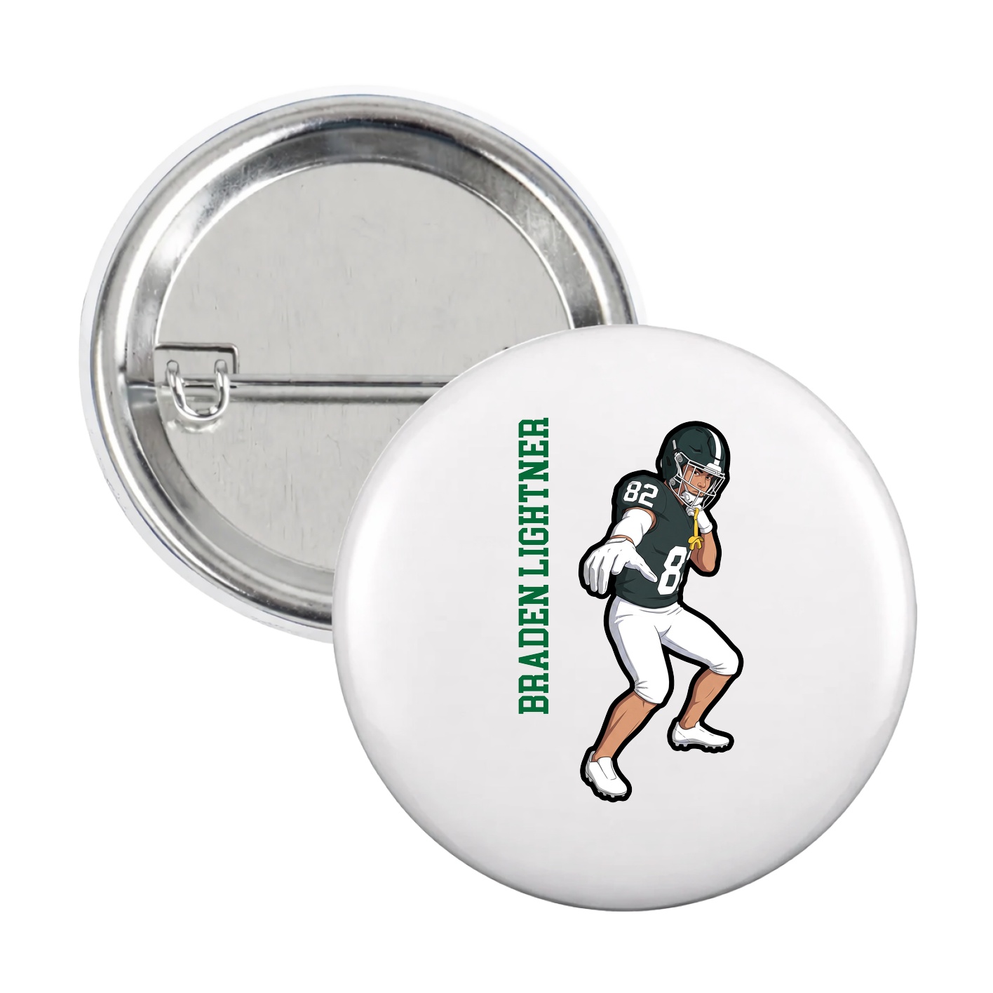 Game Day Button — Name Vertical in White