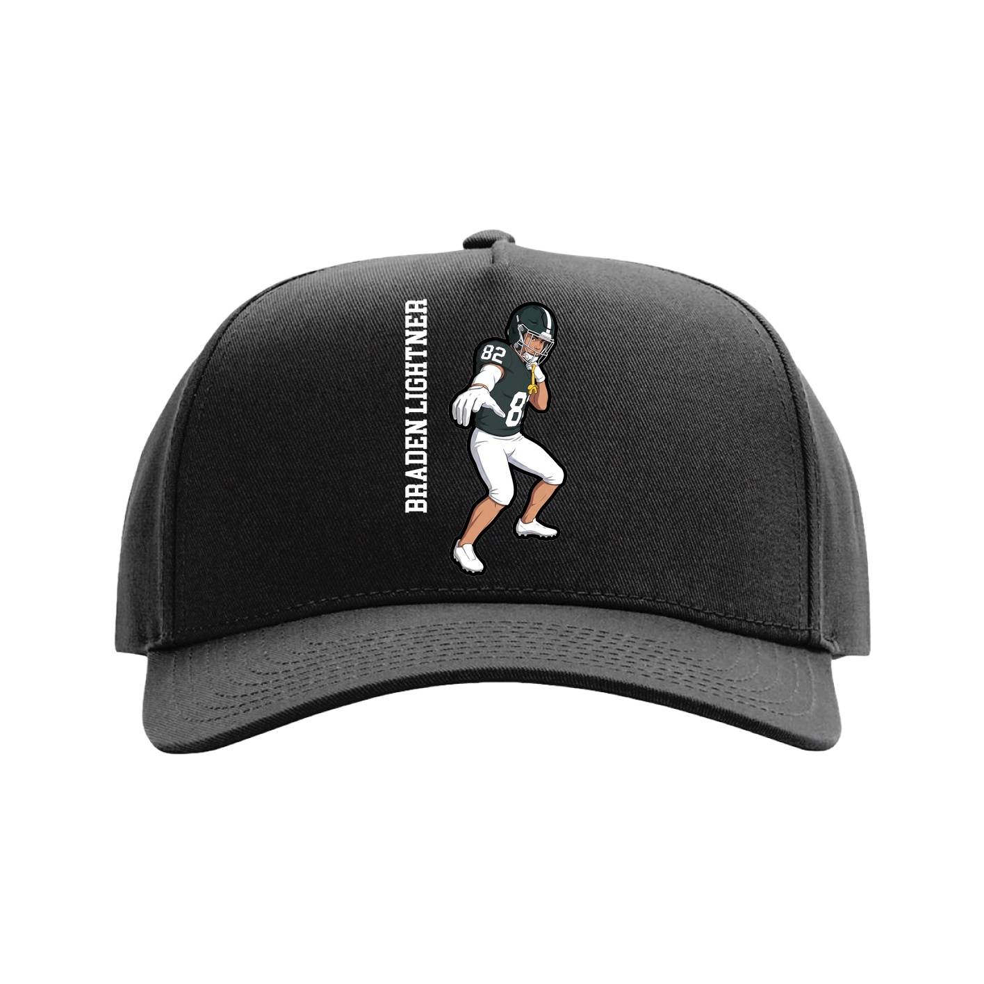 Full Fabric Five-Panel Champ Cap — Name Vertical in Black