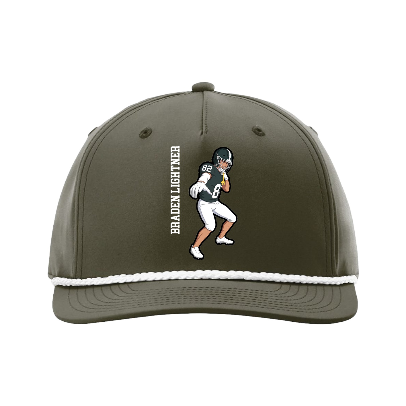 Five-Panel Classic Rope Cap — Name Vertical in Green