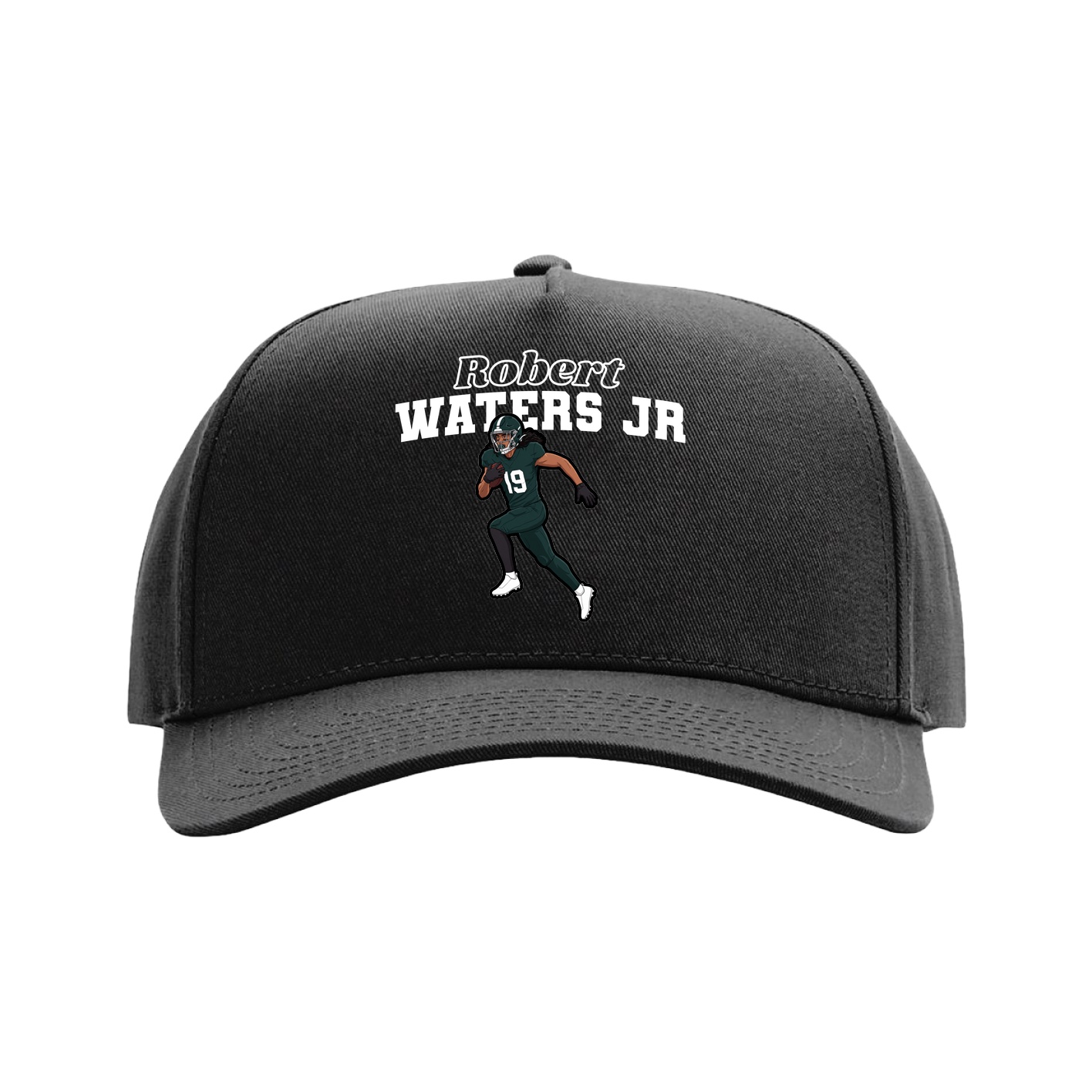 Full Fabric Five-Panel Champ Cap — Name Arch in Black