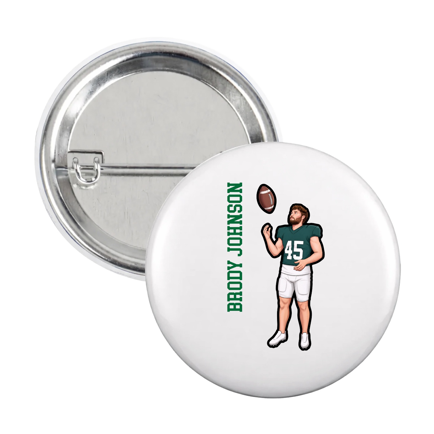 Game Day Button — Name Vertical in White