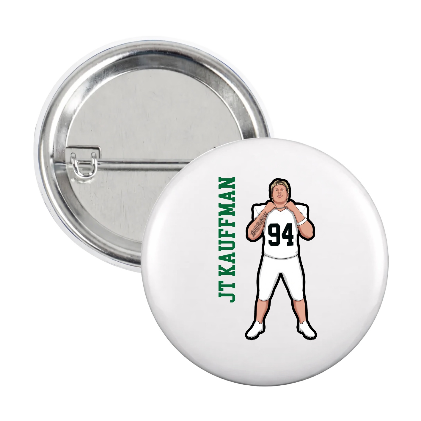 Game Day Button — Name Vertical in White
