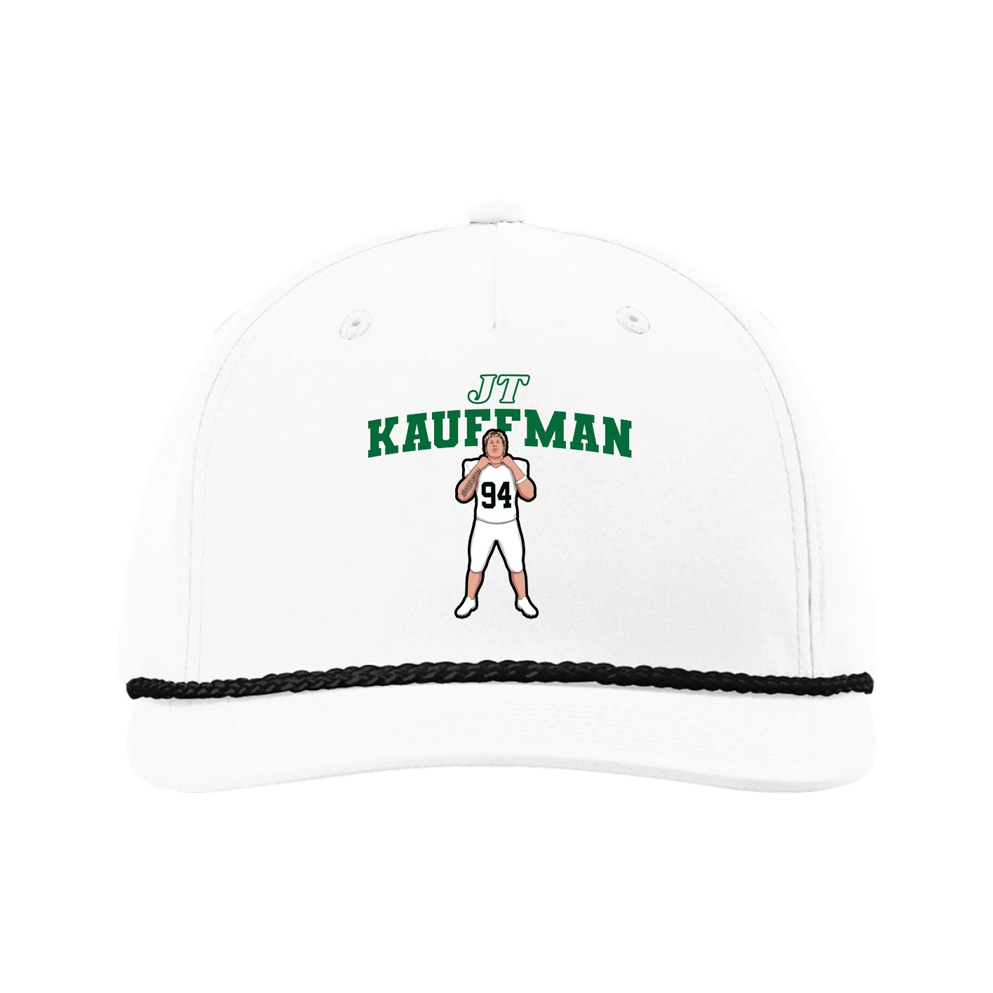Five-Panel Classic Rope Cap — Name Arch in White