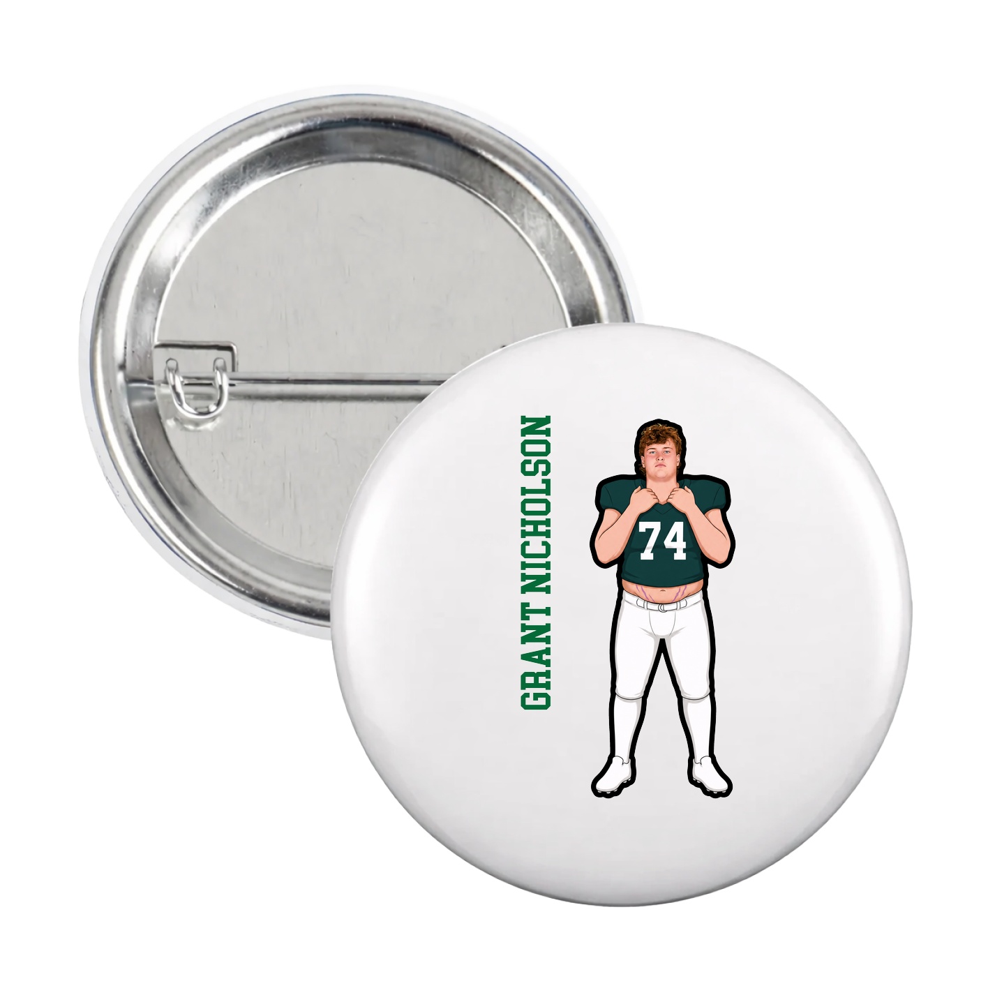 Game Day Button — Name Vertical in White