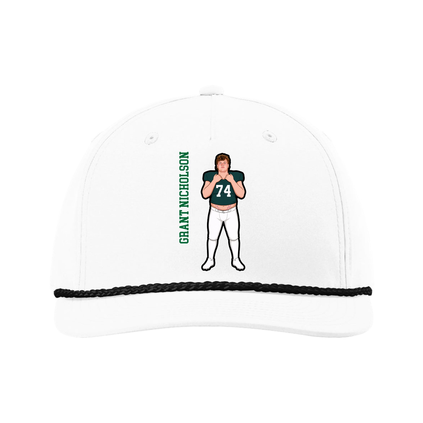 Five-Panel Classic Rope Cap — Name Vertical in White