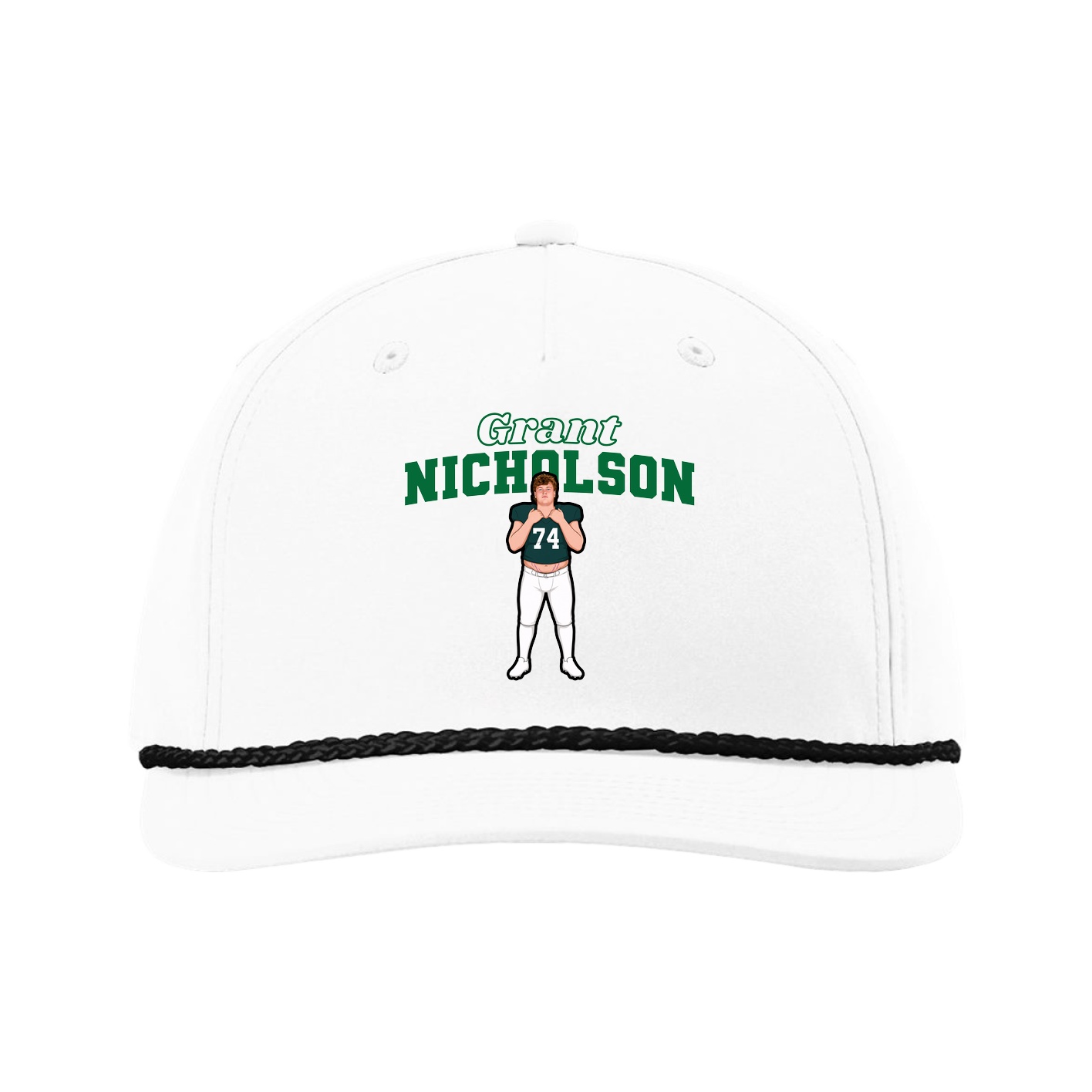 Five-Panel Classic Rope Cap — Name Arch in White