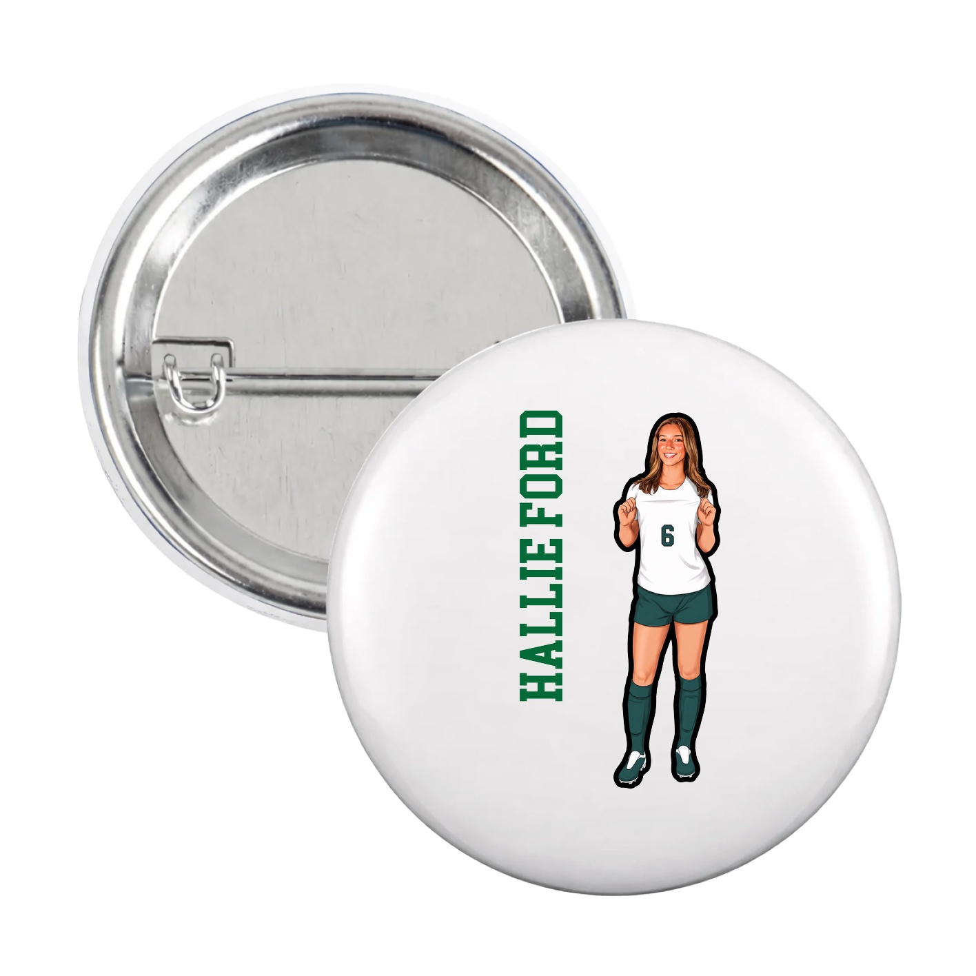 Game Day Button — Name Vertical in White