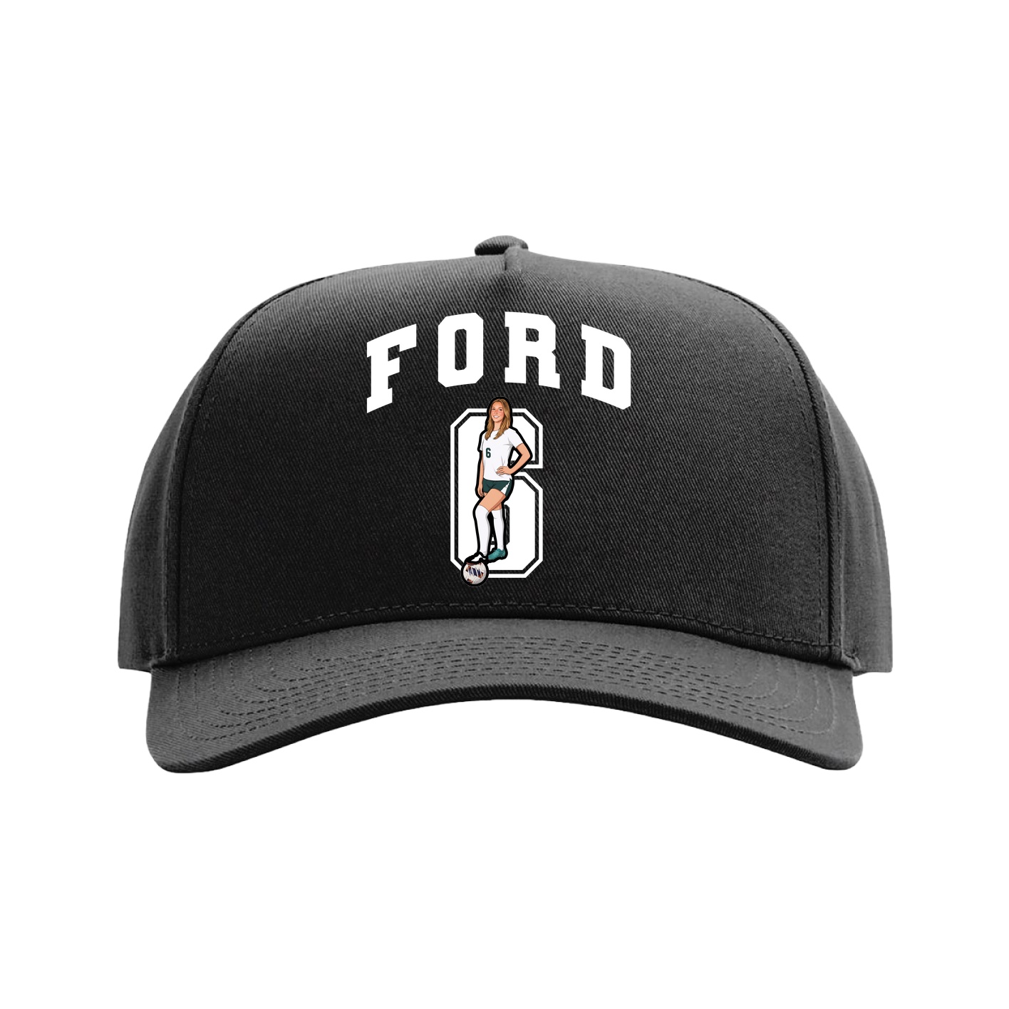 Full Fabric Five-Panel Champ Cap — Number in Black