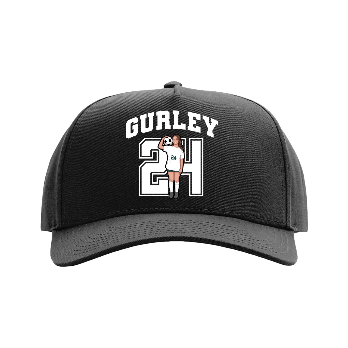 Full Fabric Five-Panel Champ Cap — Number in Black