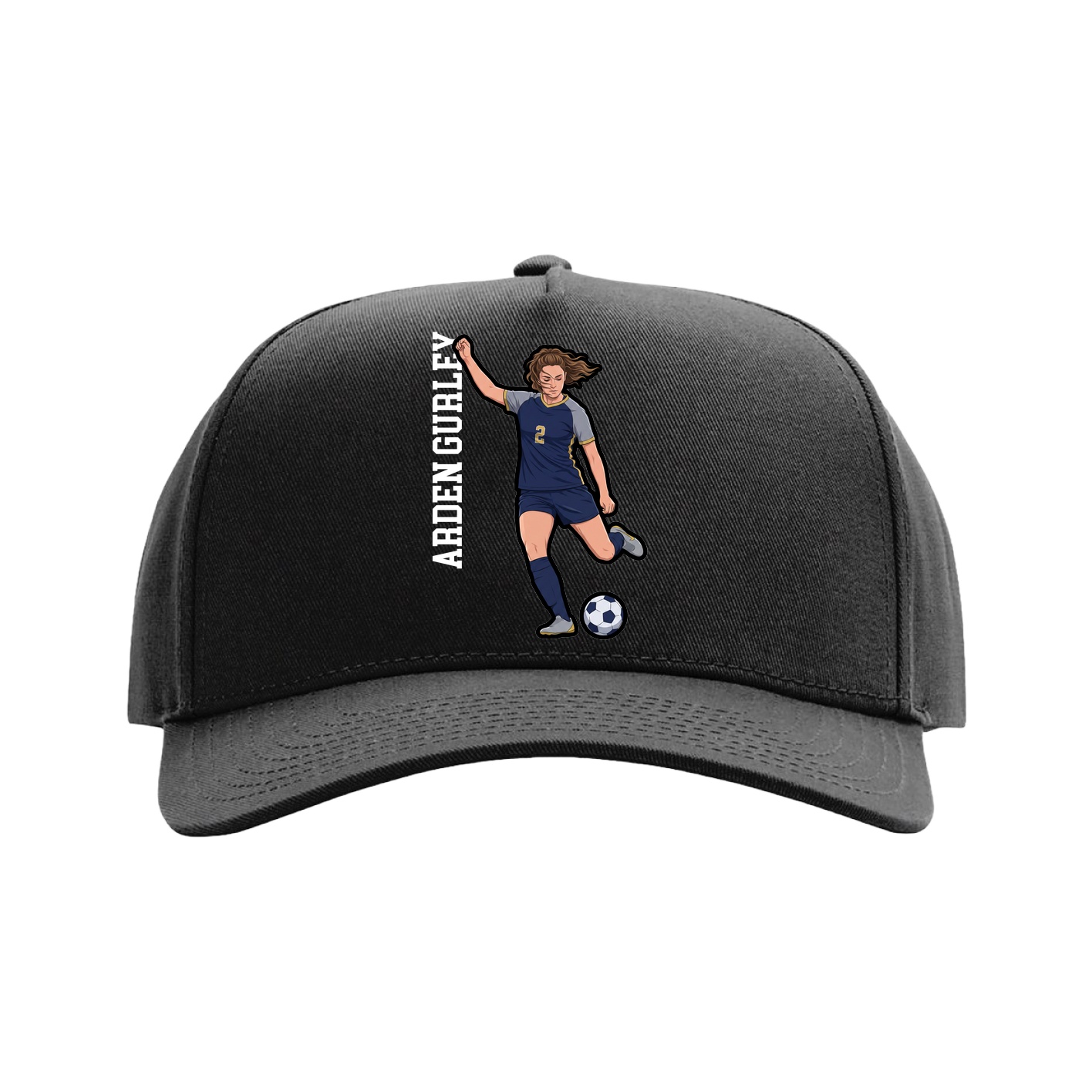 Full Fabric Five-Panel Champ Cap — Name Vertical in Black