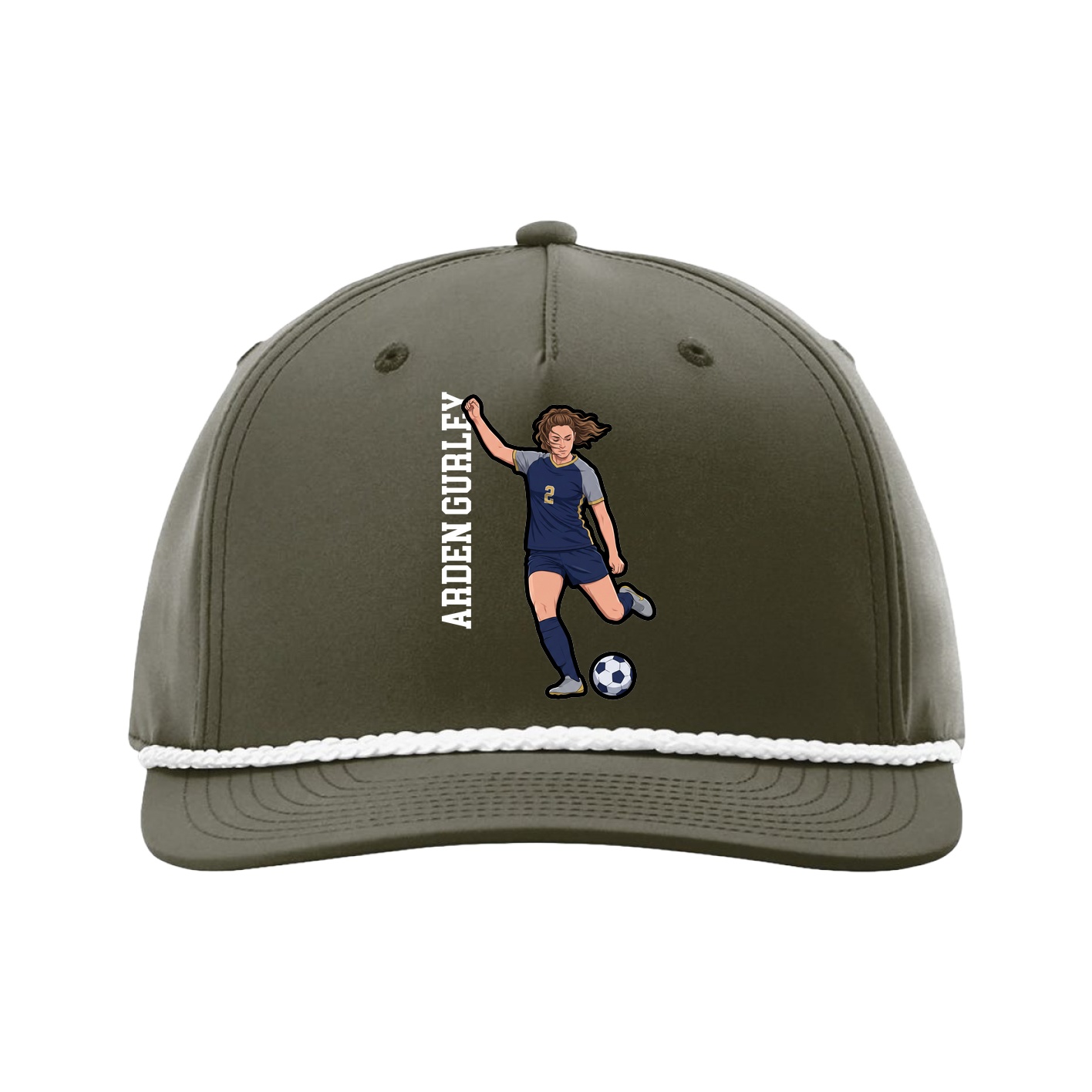 Five-Panel Classic Rope Cap — Name Vertical in Green