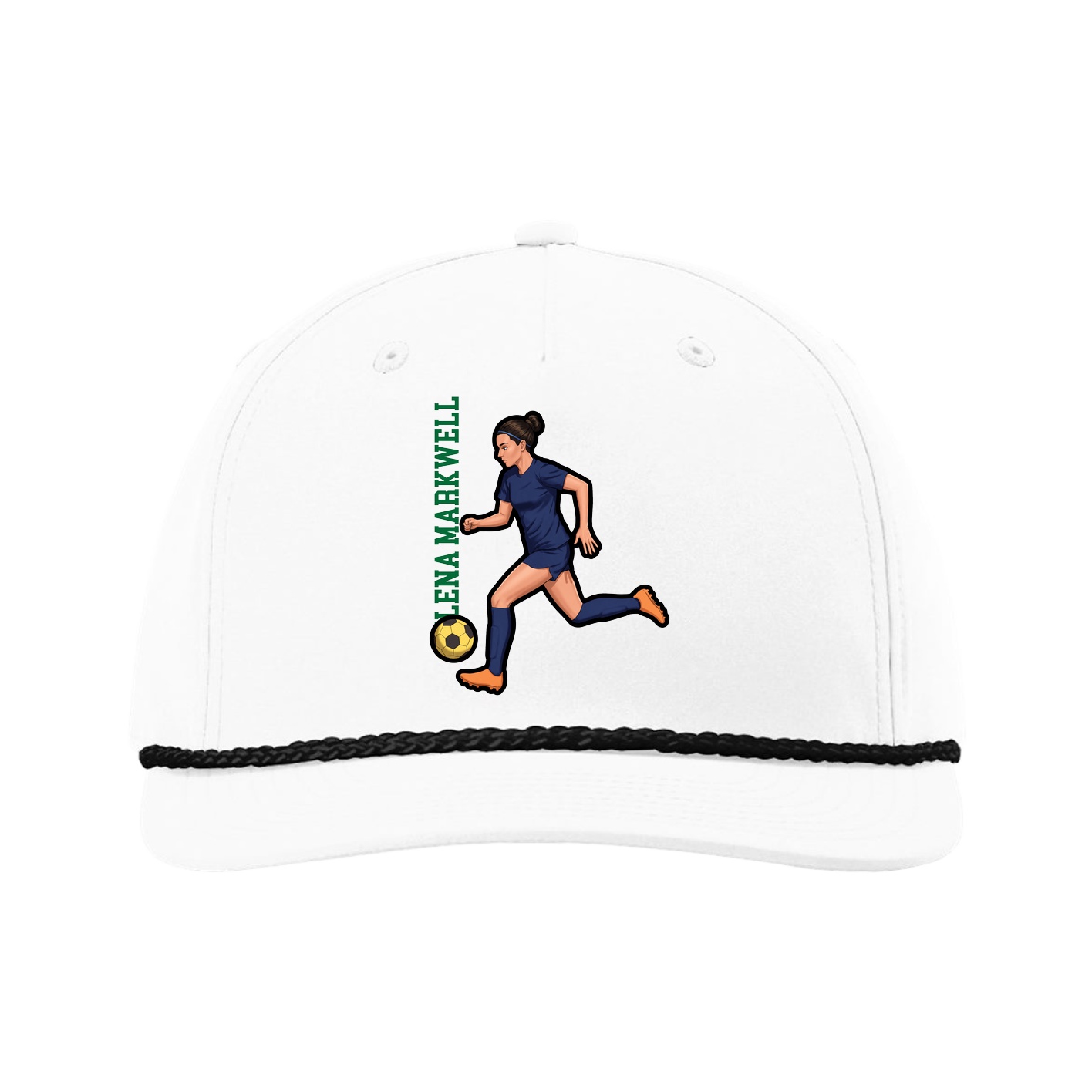 Five-Panel Classic Rope Cap — Name Vertical in White