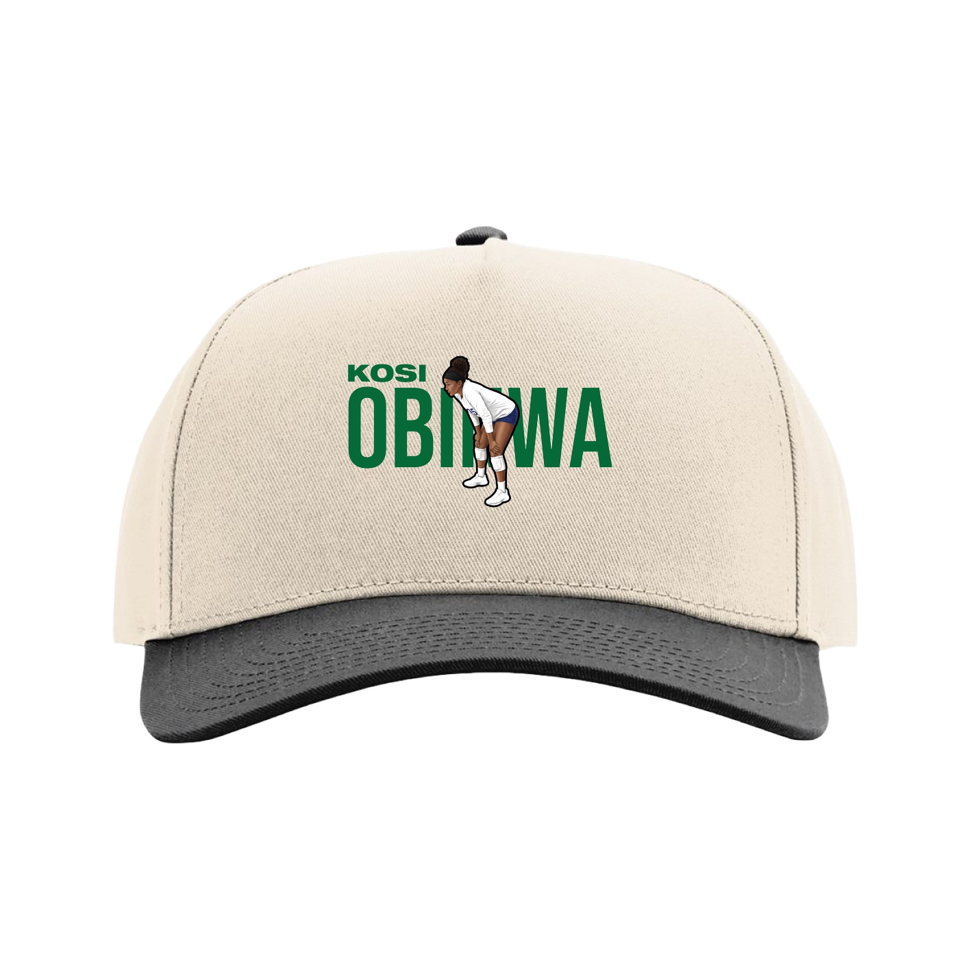 Full Fabric Five-Panel Champ Cap — Player Name in Cream/Black
