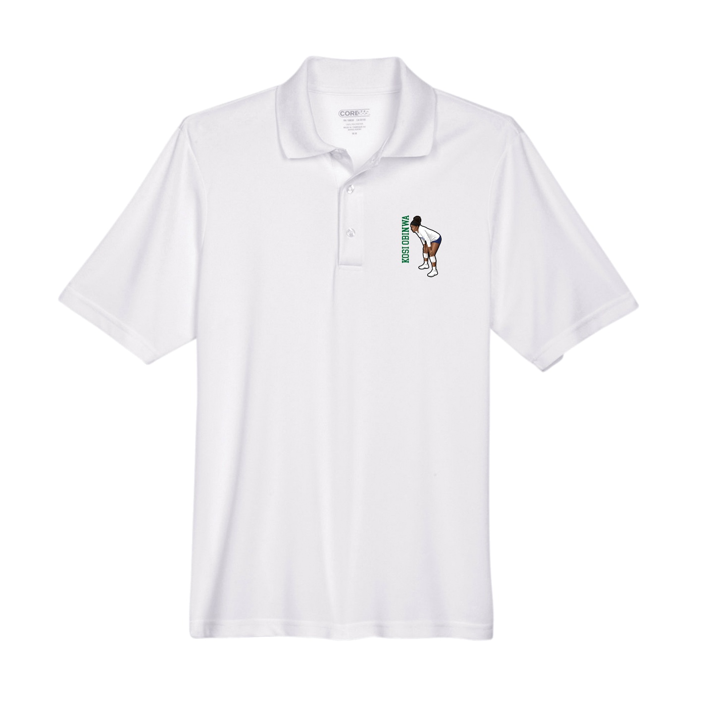Performance Polo — Name Vertical in White