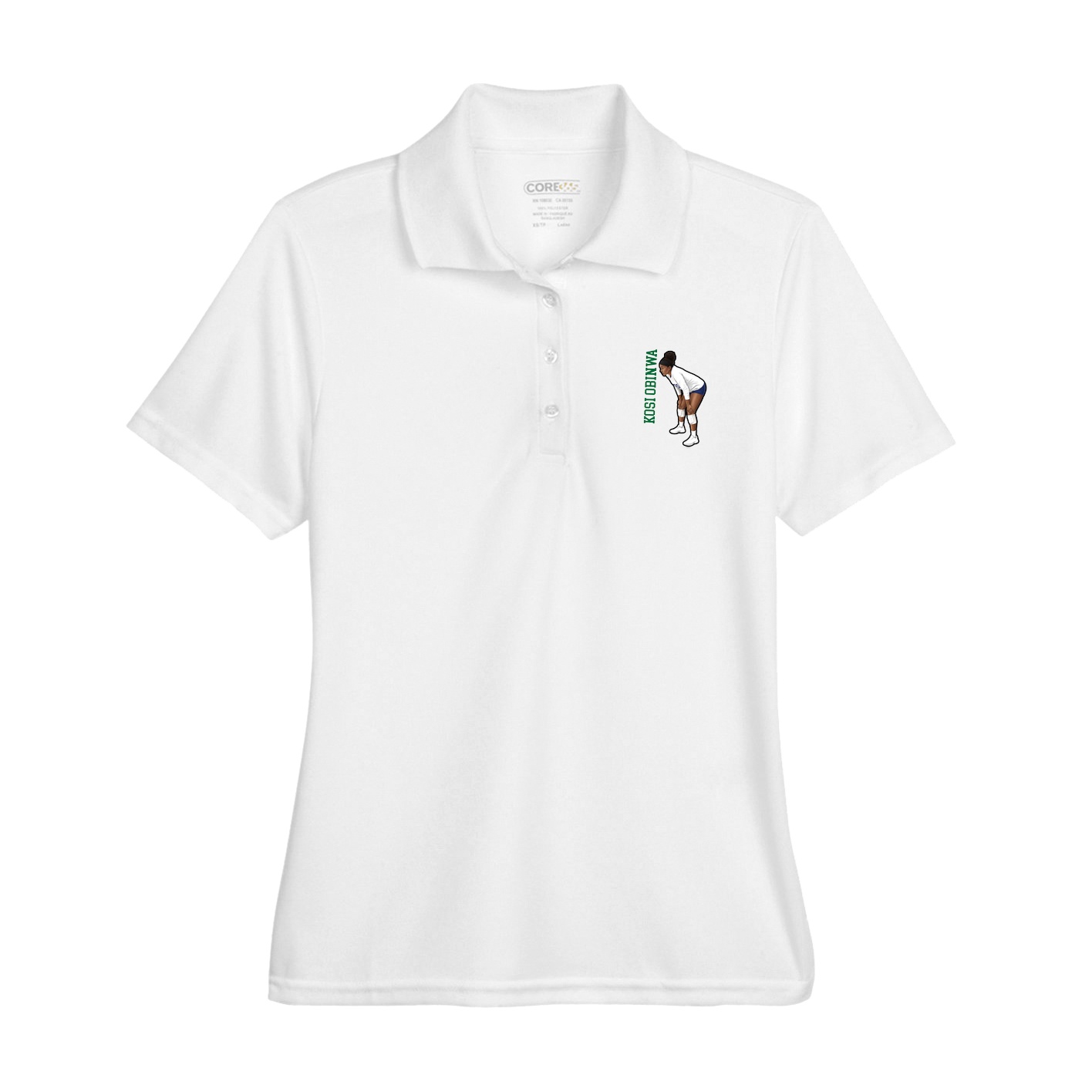 Womens Performance Polo — Name Vertical in White