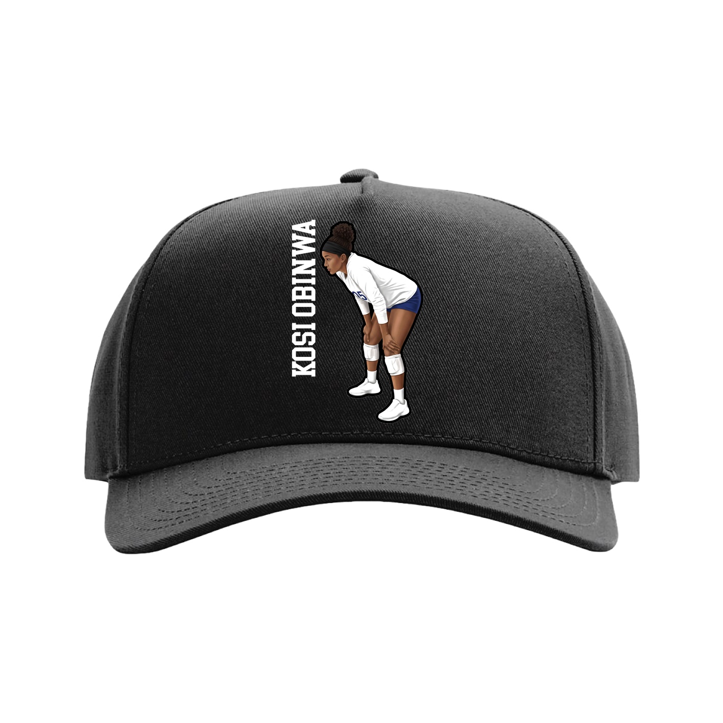 Full Fabric Five-Panel Champ Cap — Name Vertical in Black