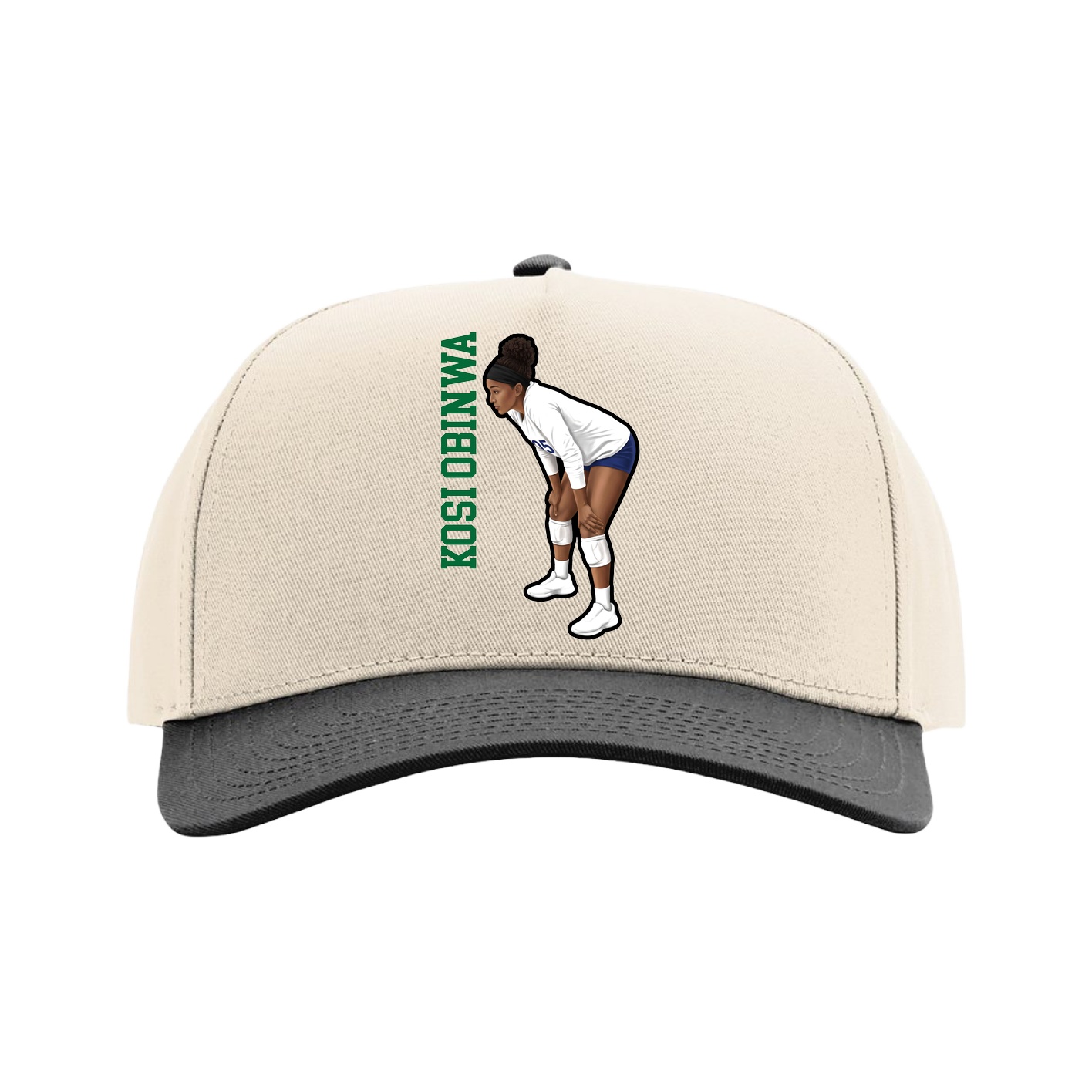 Full Fabric Five-Panel Champ Cap — Name Vertical in Cream/Black