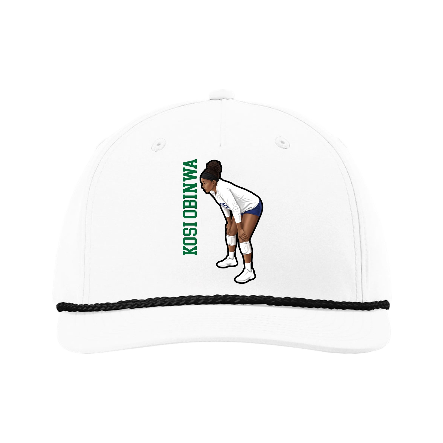Five-Panel Classic Rope Cap — Name Vertical in White