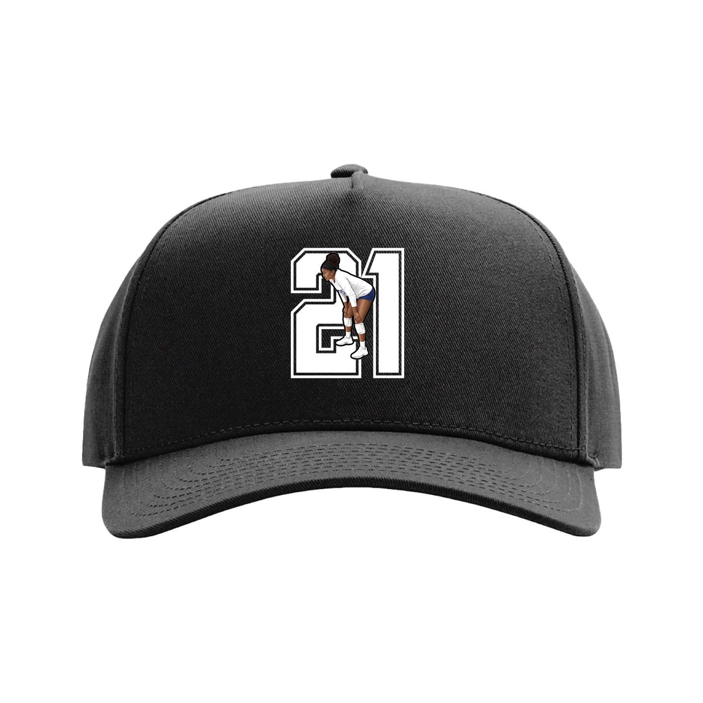 Full Fabric Five-Panel Champ Cap — Number in Black