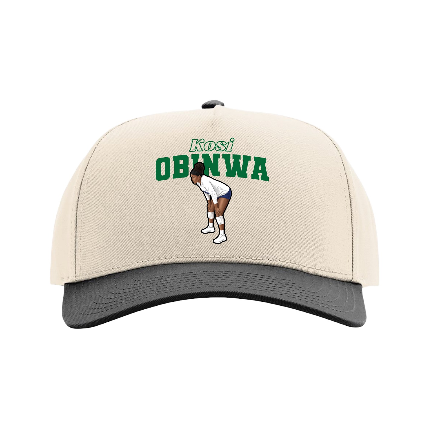 Full Fabric Five-Panel Champ Cap — Name Arch in Cream/Black