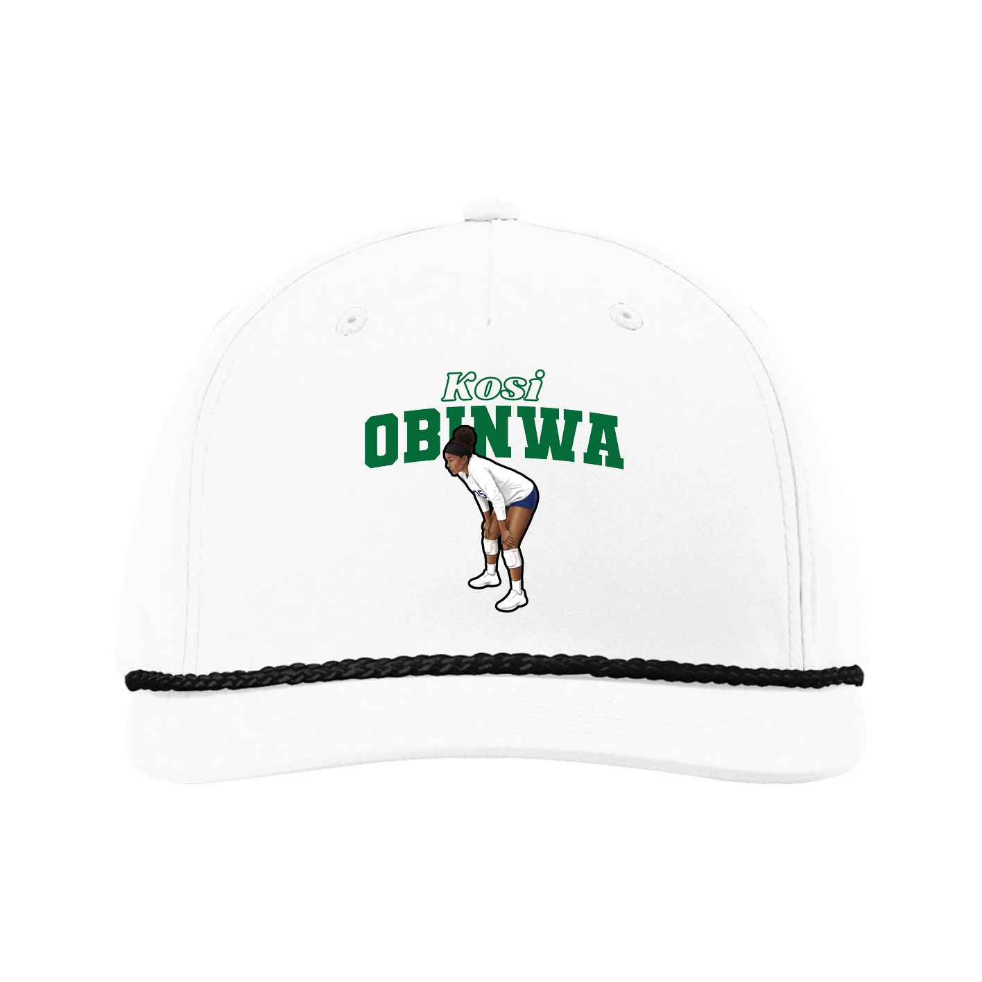 Five-Panel Classic Rope Cap — Name Arch in White