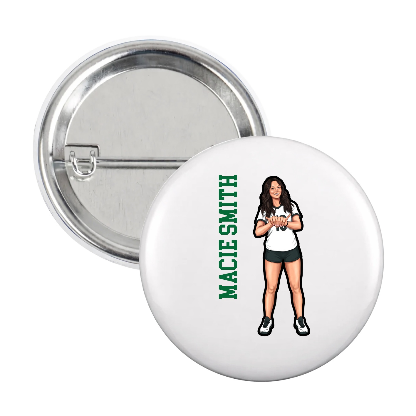 Game Day Button — Name Vertical in White