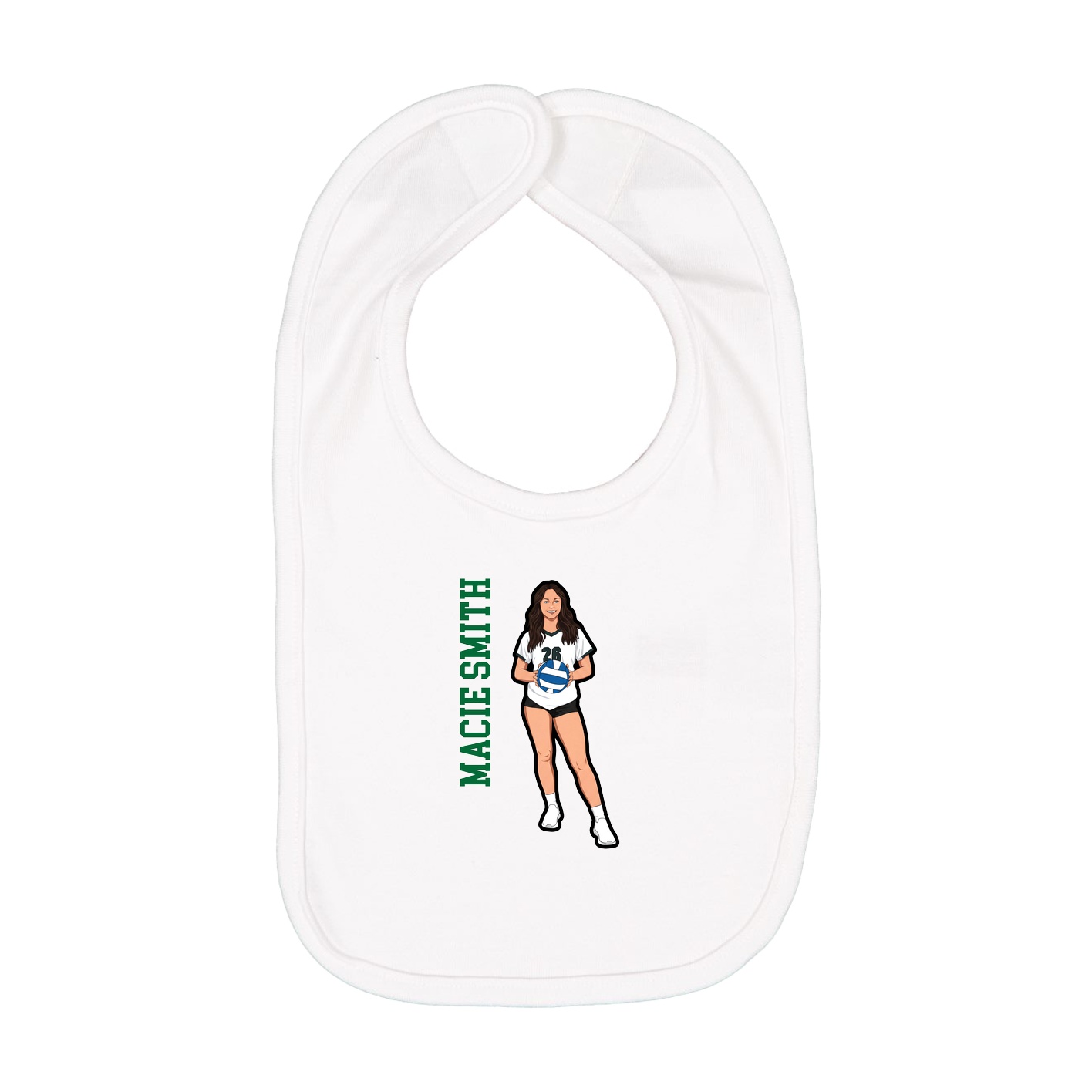 Infant Bib — Name Vertical in White